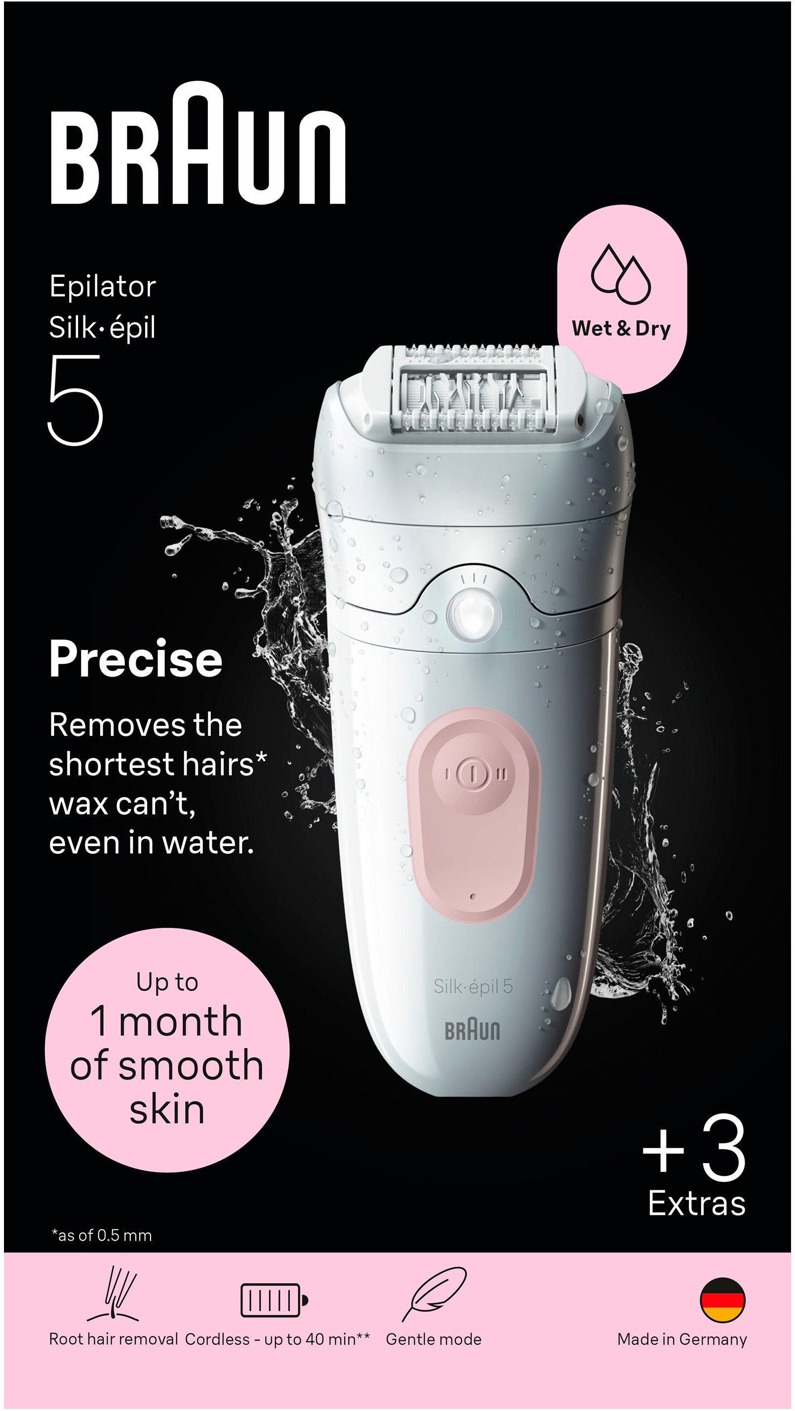 Braun Épilateur »Silk-épil 5 SE5-030« Wet & Dry, épilation facile, tête de rasage et tête de tondeuse