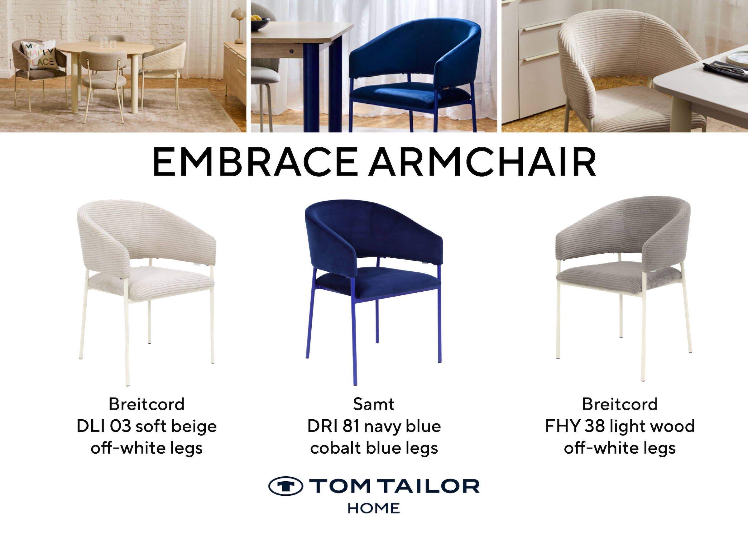 TOM TAILOR HOME Chaise avec accoudoirs »EMBRACE ARMCHAIR« (Set) 2 cuisEsszimmerstuhl, mit Armlehnen, 4-Fussgestell, Rückenausschnitt