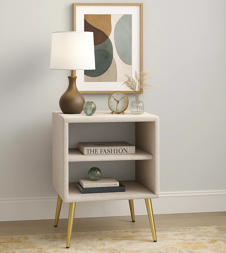 Home affaire Table de nuit »MOIVRE Polster-Nachtkommode wahlweise mit 2 Schubladen oder Fächer« Nako auf goldenen Beinen, Masse B/T/H: 41/40,5/53,5cm, passend zum Bett