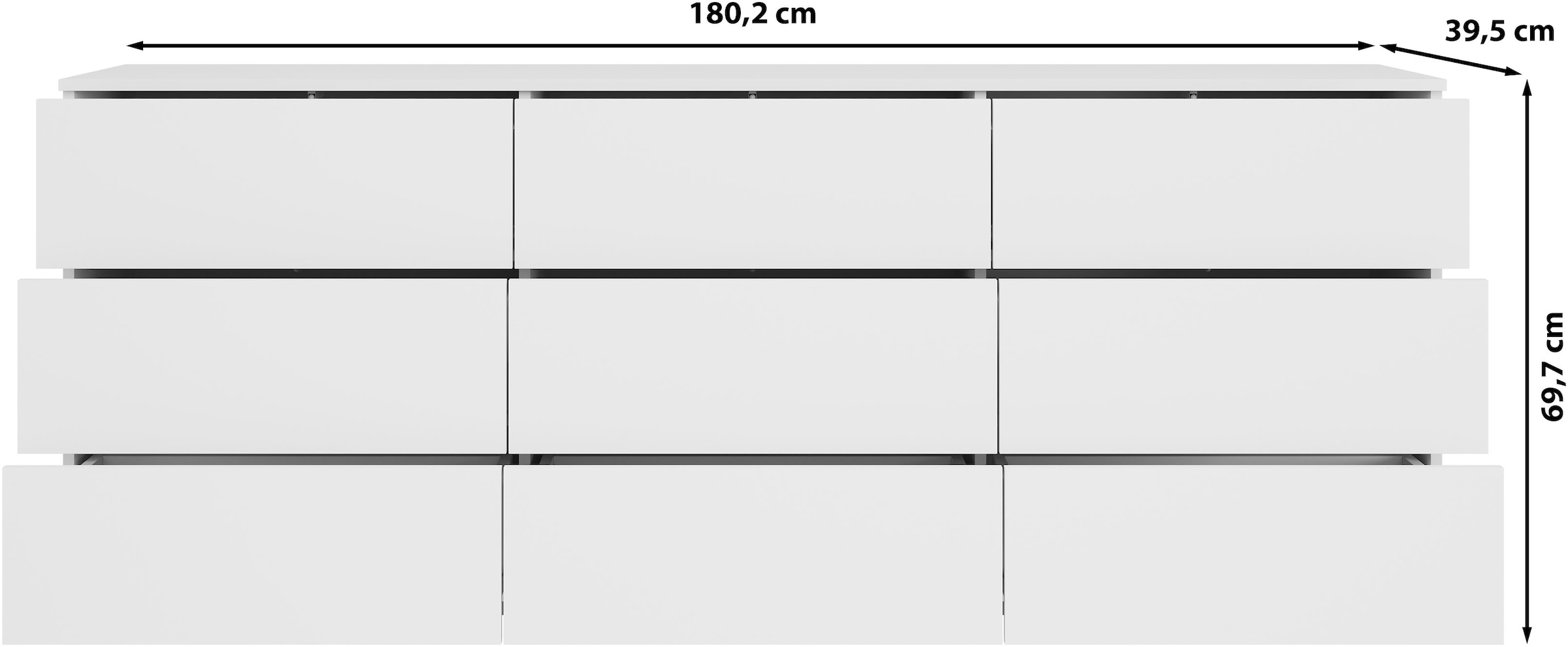 GOODproduct Sideboard »Kenia, Kommode, 180 cm breit, mit 9 Schubladen« 1 Stk. tlg. Push-to-Open-System und grosszügiger Stauraum
