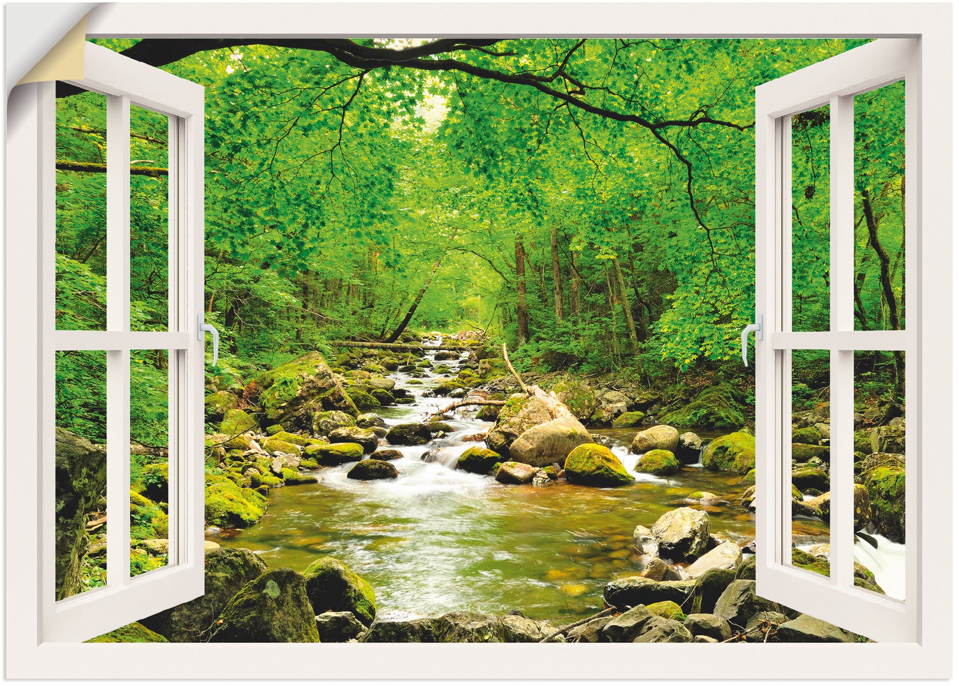 Image of Artland Wandbild »Fensterblick Herbstwald Fluss Smolny«, Fensterblick, (1 St.), in vielen Grössen & Produktarten - Alubild / Outdoorbild für den Aussenbereich, Leinwandbild, Poster, Wandaufkleber / Wandtattoo auch für Badezimmer geeignet bei Ackermann Ver