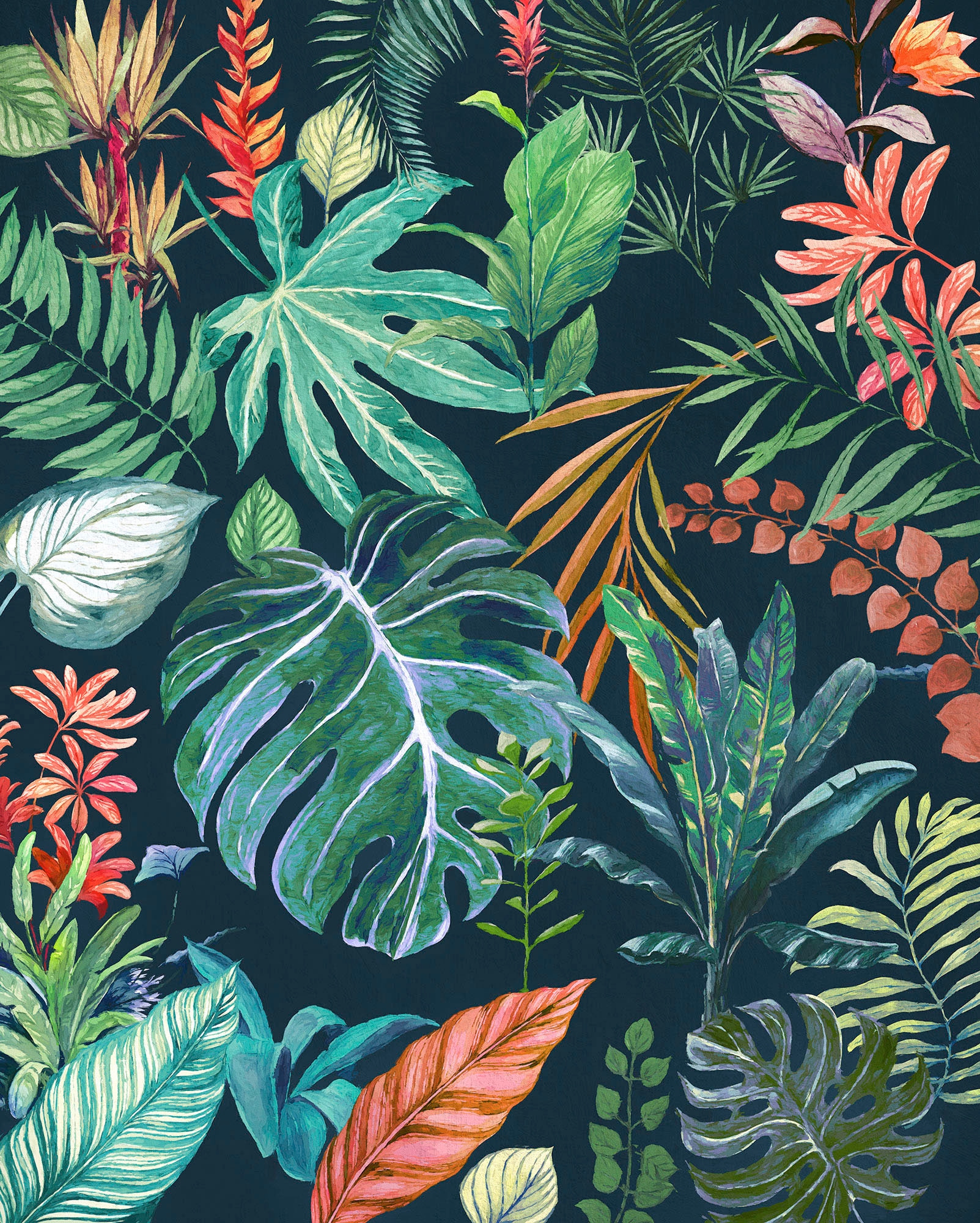 Komar Fototapete »Digitaldruck Vlies - Colourful Leaves - Grösse 200 x 250 cm«, bedruckt, Wohnzimmer, Schlafzimmer
