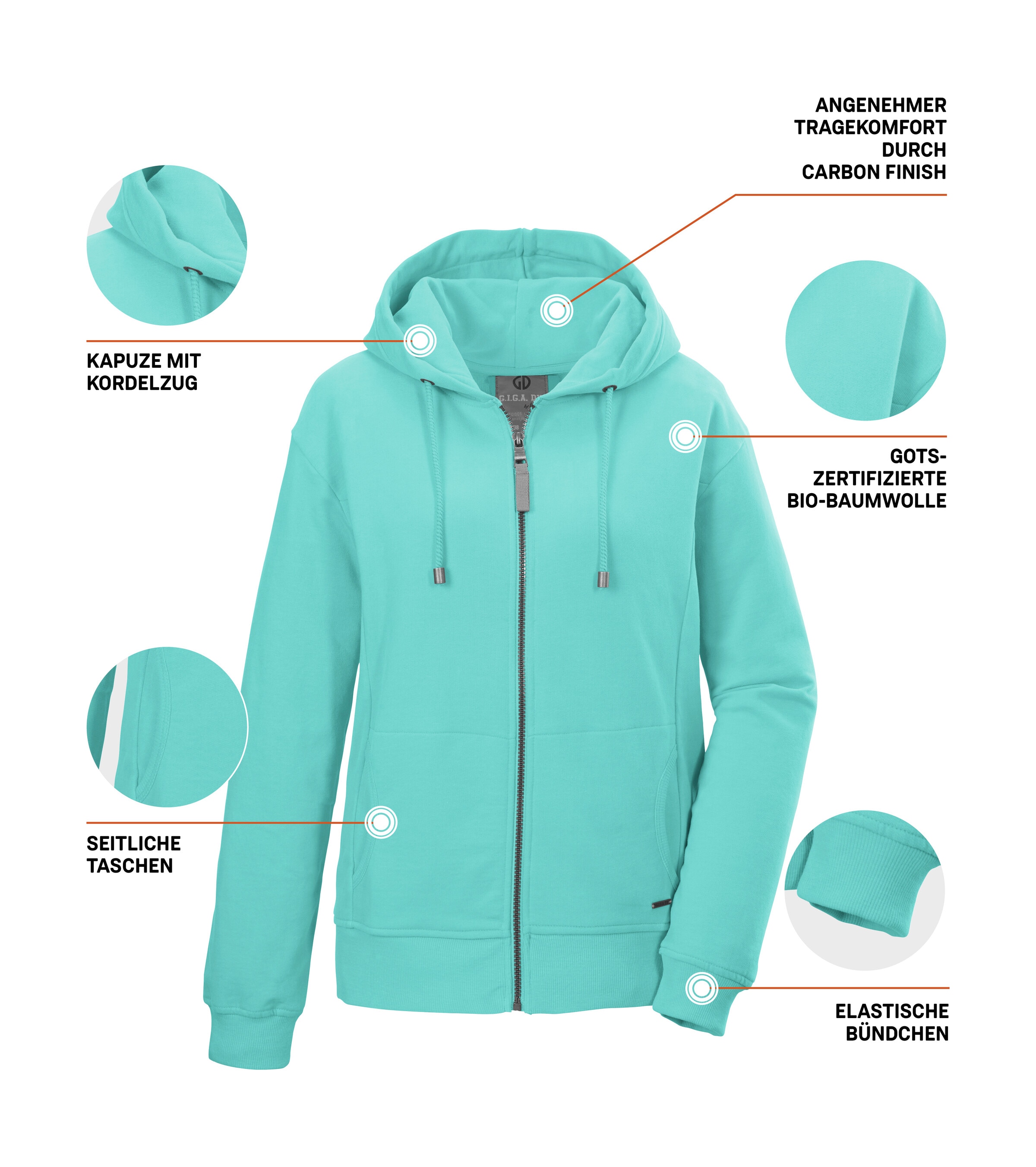 G.I.G.A. DX by killtec Veste sweat »GS 26 WMN SWT JCKT GOTS« GOTS Bio-Baumwolle, Carbon-Finish, Kapuze, elastische Bündchen