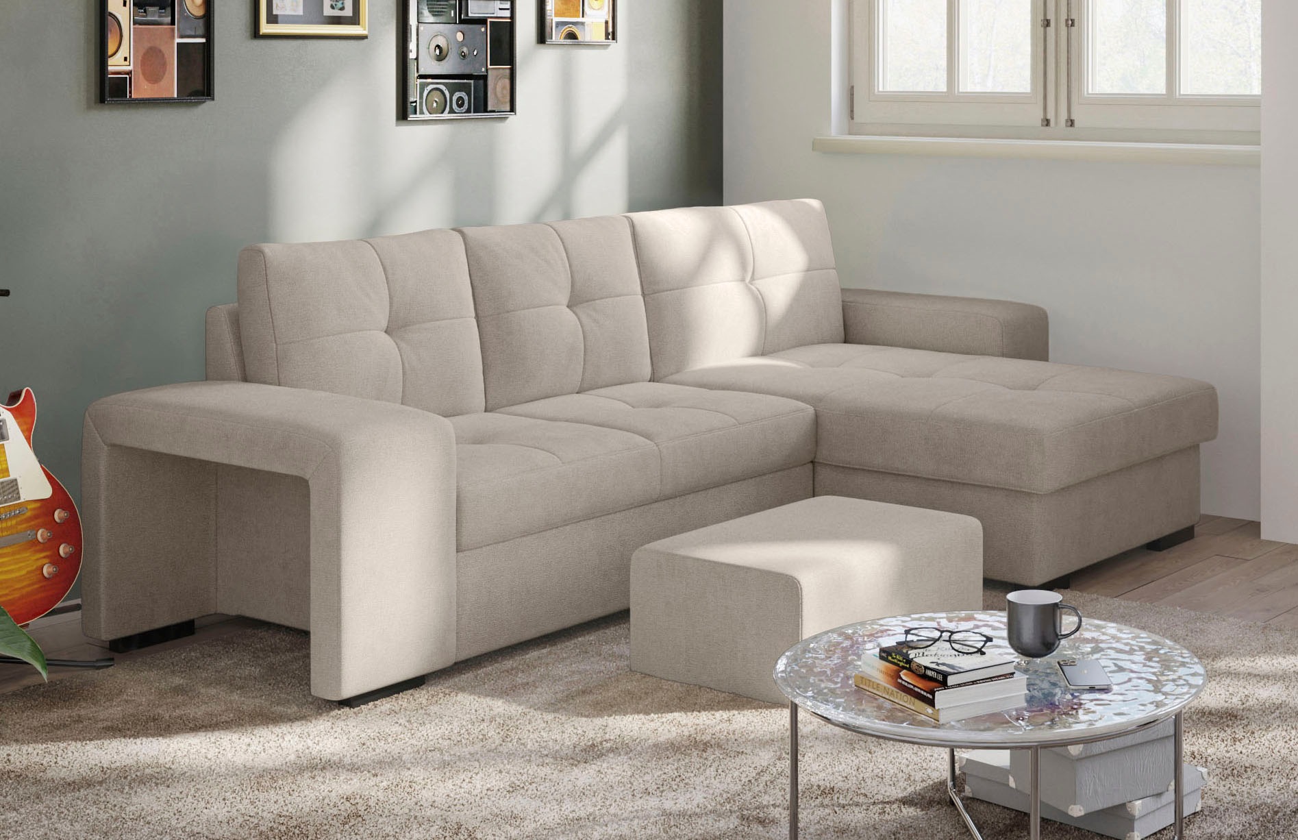 COTTA Ecksofa »Mattina L-Form«, mit Hocker, wahlweise mit Bettfunktion & Bettkasten
