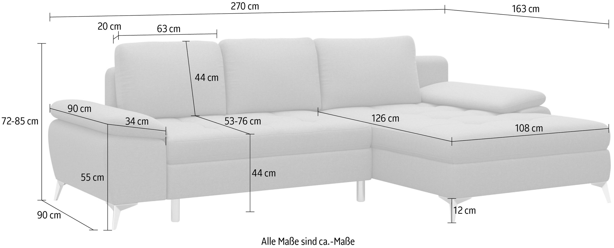 sit&more Ecksofa, mit Recamiere, wahlweise mit Bettfunktion und Bettkasten
