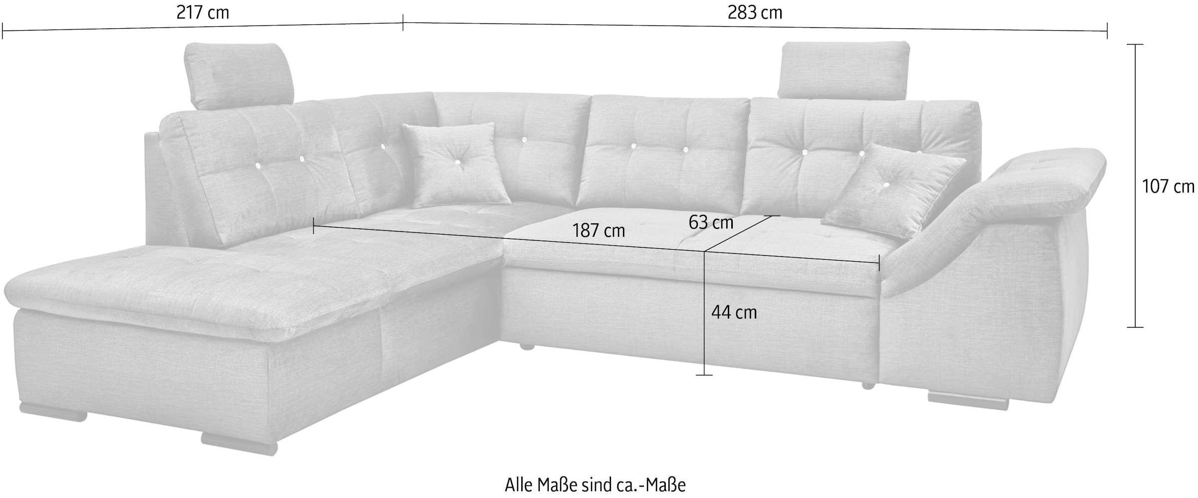 ED EXCITING DESIGN Ecksofa »Bolonia L-Form«, mit Bettfunktion, Bettkasten, Kopfstützen & 2 Zierkissen, Strasstein