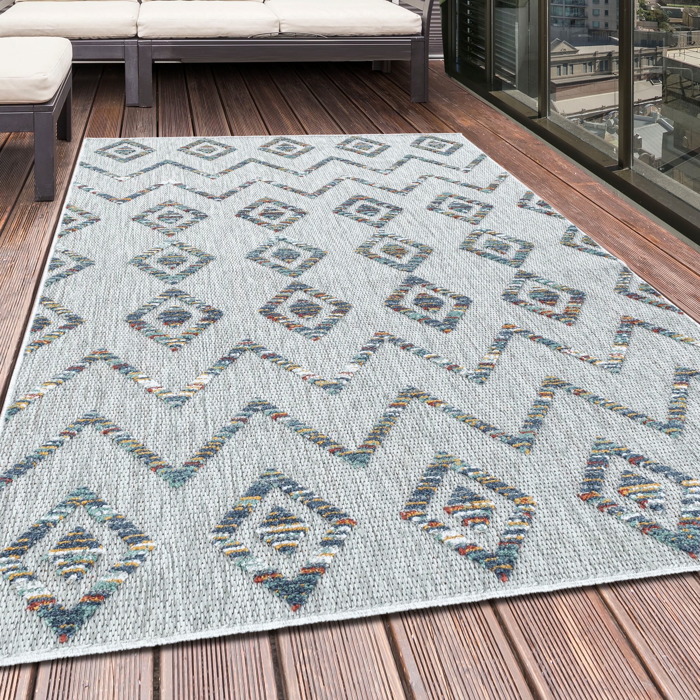 Image of Ayyildiz Teppiche Teppich "BAHAMA 5152" rechteckig 8 mm Höhe Läufer, Flachflor mit Hoch-Tief-Struktur, In-und Outdoor geeignet