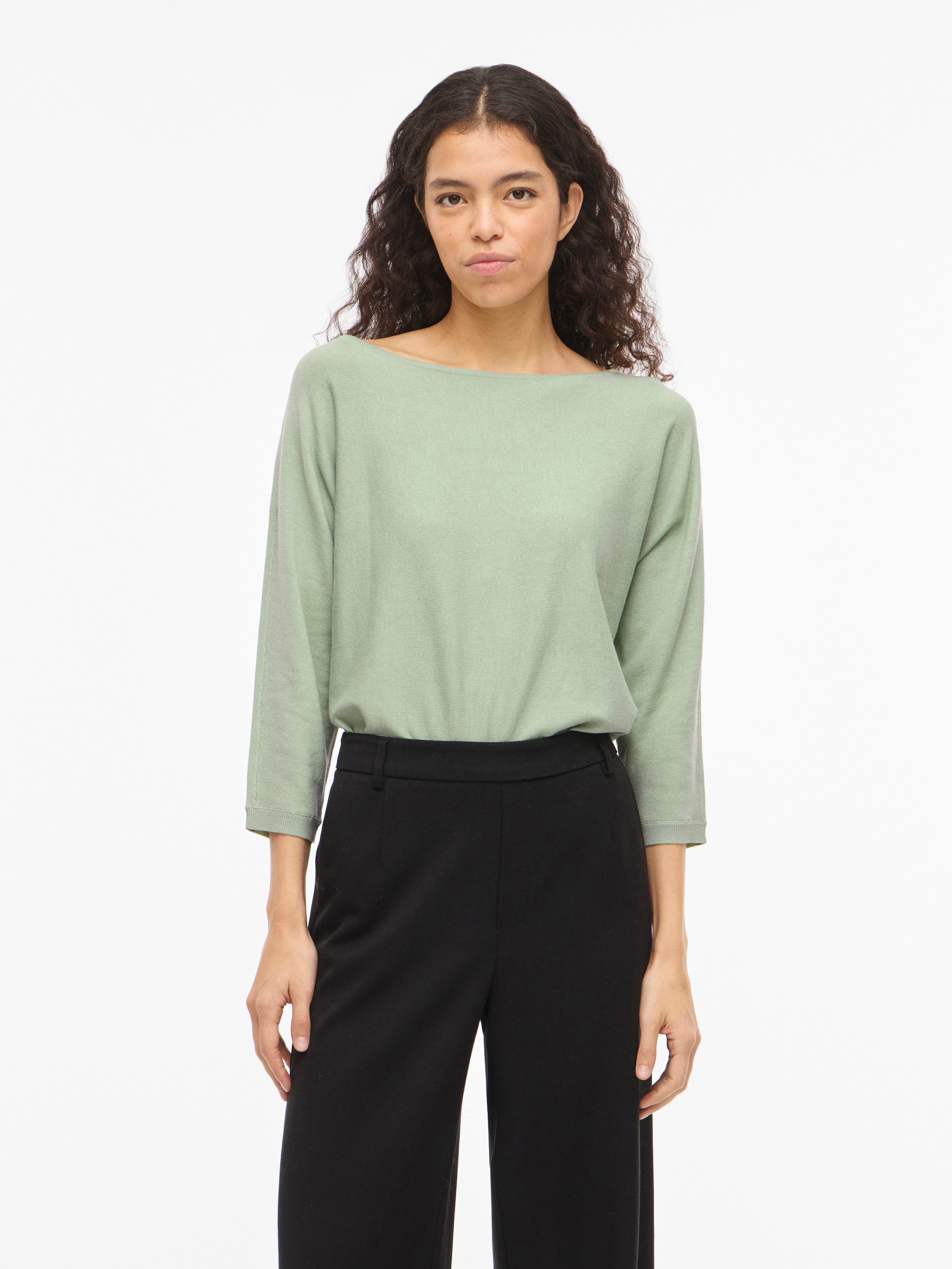 Image of Vila 3/4 Arm-Pullover "VIMALU BOATNECK 3/4 SLEEVE KNIT TOP-NOOS" Materialmix, loose fit