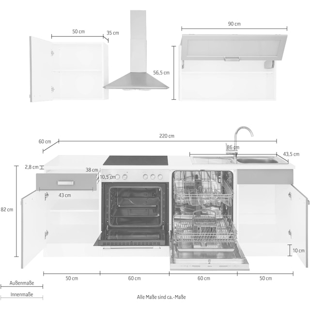 wiho Küchen Küchenzeile »Husum«, ohne E-Geräte, Breite 220 cm günstig  kaufen