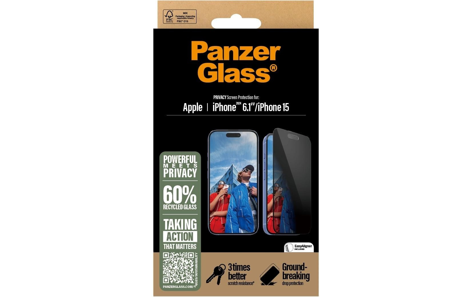 PanzerGlass Verre de protection d'écran »Ultra Wide Fit Privacy iPhone 16« für iPhone 16 1 cuis tlg.