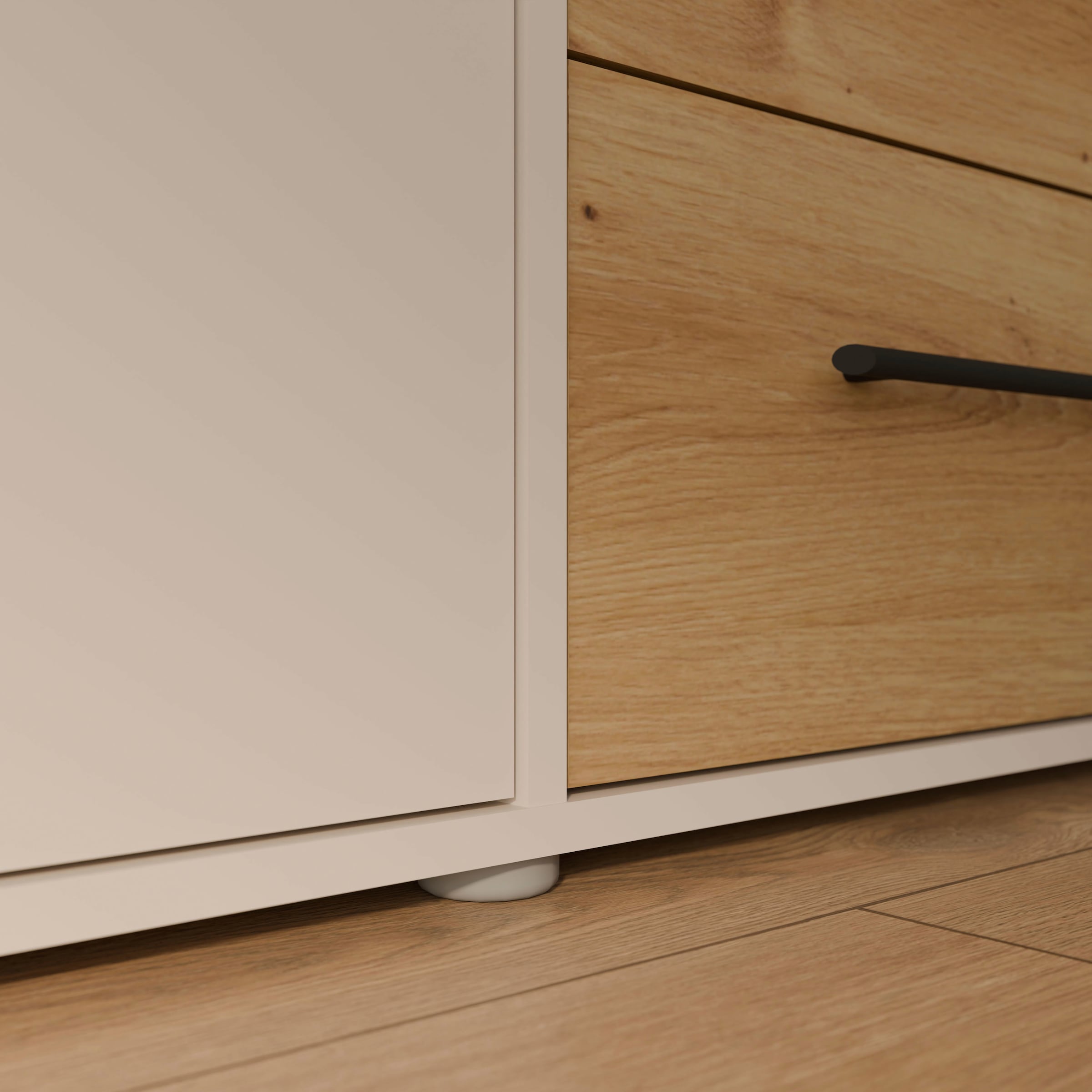 FORTE Kleiderschrank »Mokkaris , Garderobe, zeitloses Design, 3 Türen, Made in Europe« B/H/T ca. 144x200x59cm,  Zwei Schubladen, schwarze Stangengriffe, Stauraum, auch in Schwarz