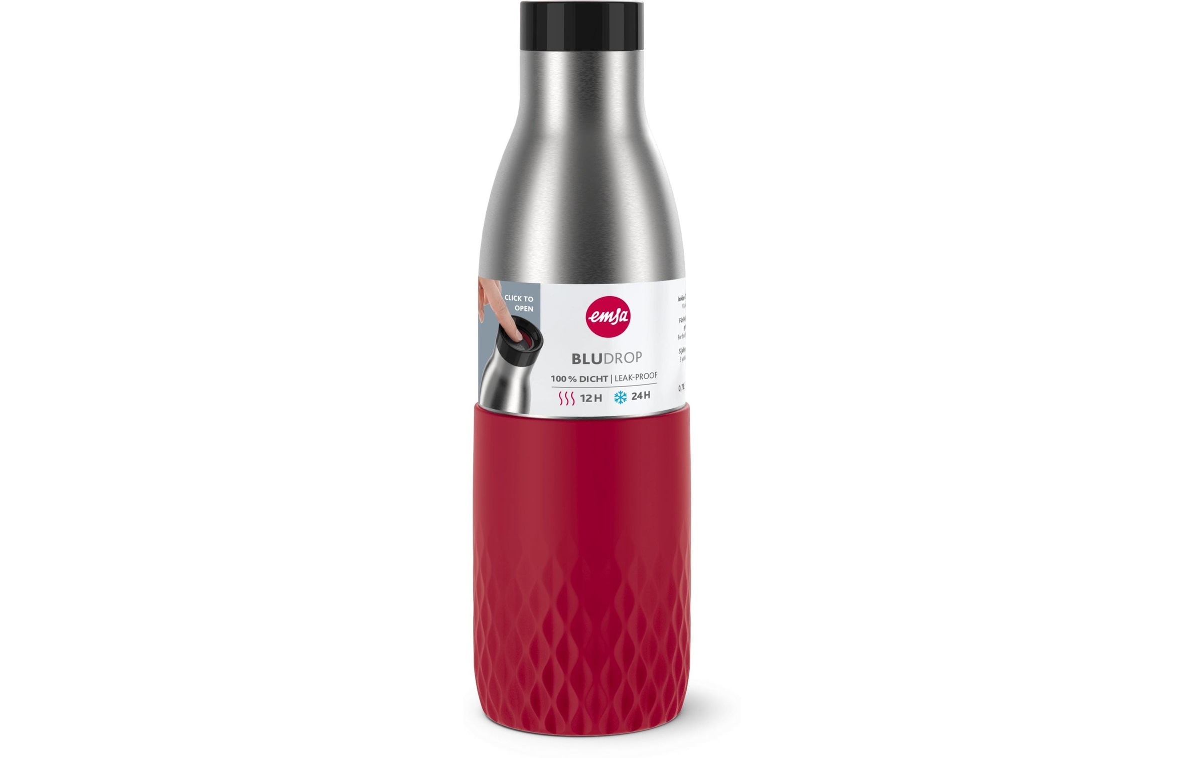 Emsa Trinkflasche »Bludrop Sleeve« Edelstahl/Silikon, Quick-Press, 12h warm/24h kühl