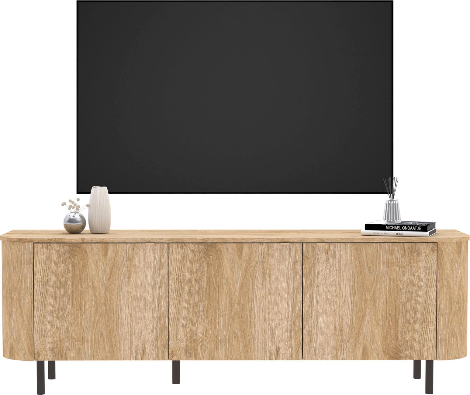 Home affaire Lowboard »Murano, 181 cm breit, 3 Türen, TV-Schrank, TV-Kommode, Medienboard« Formgebogenes MDF, Stirnseiten mit Rundung, Füsse und Griffe aus Metall
