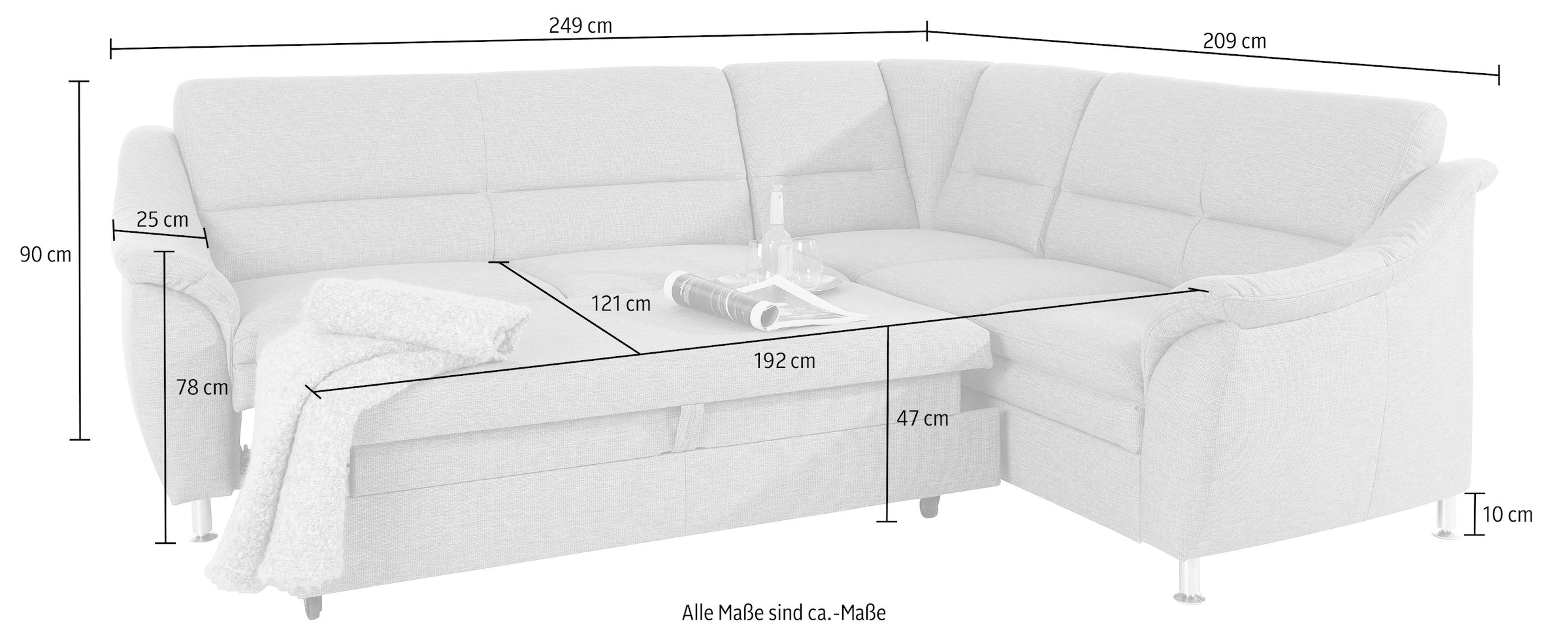 Places of Style Ecksofa »Cardoso L-Form«, Federkern, wahlweise mit Bett, Schubkasten, teilweise Relaxfunktion