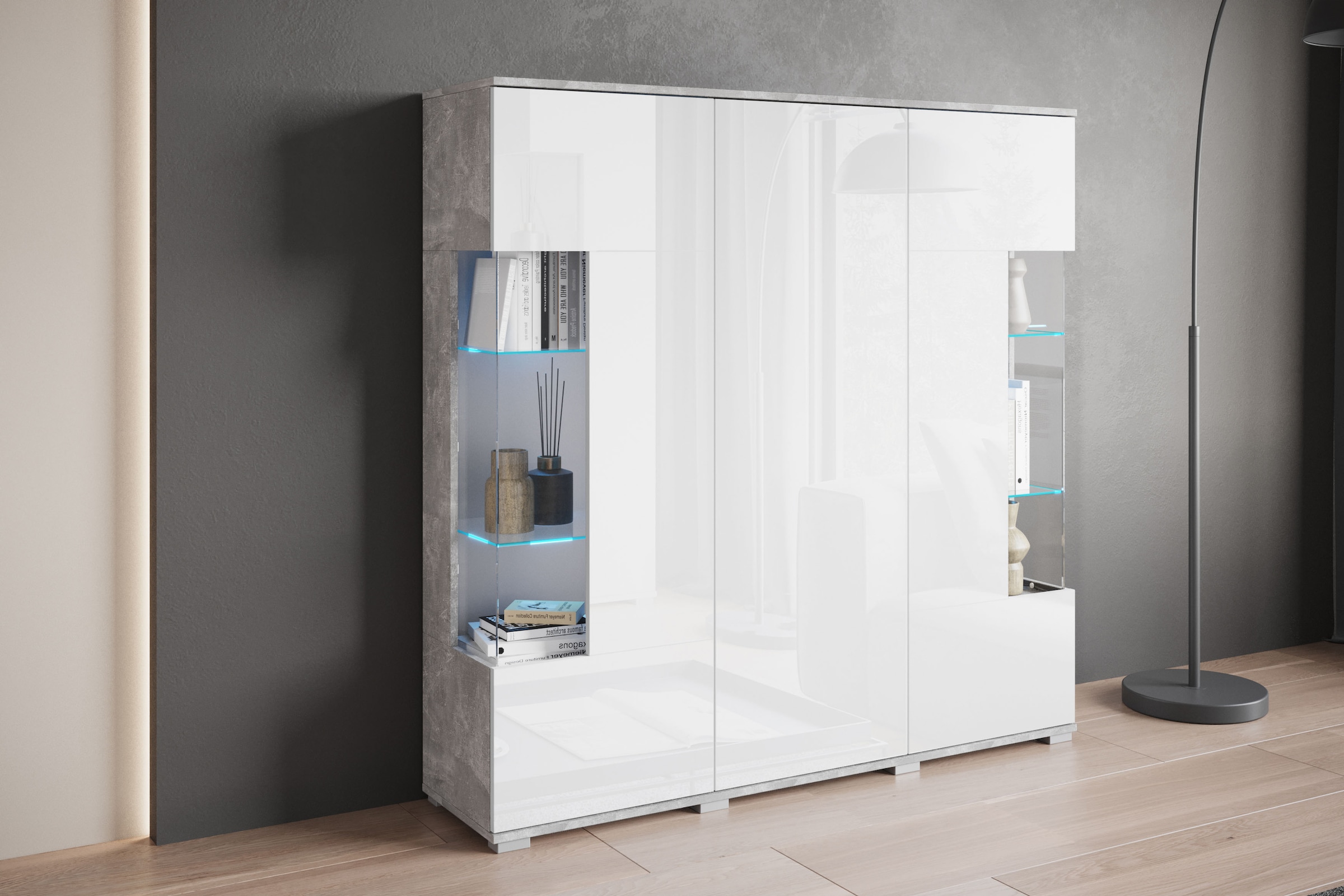 GOODproduct Highboard »Kenia« 1 Stk. tlg. Modernes Highboard, mit Glastüren, Breite 135 cm