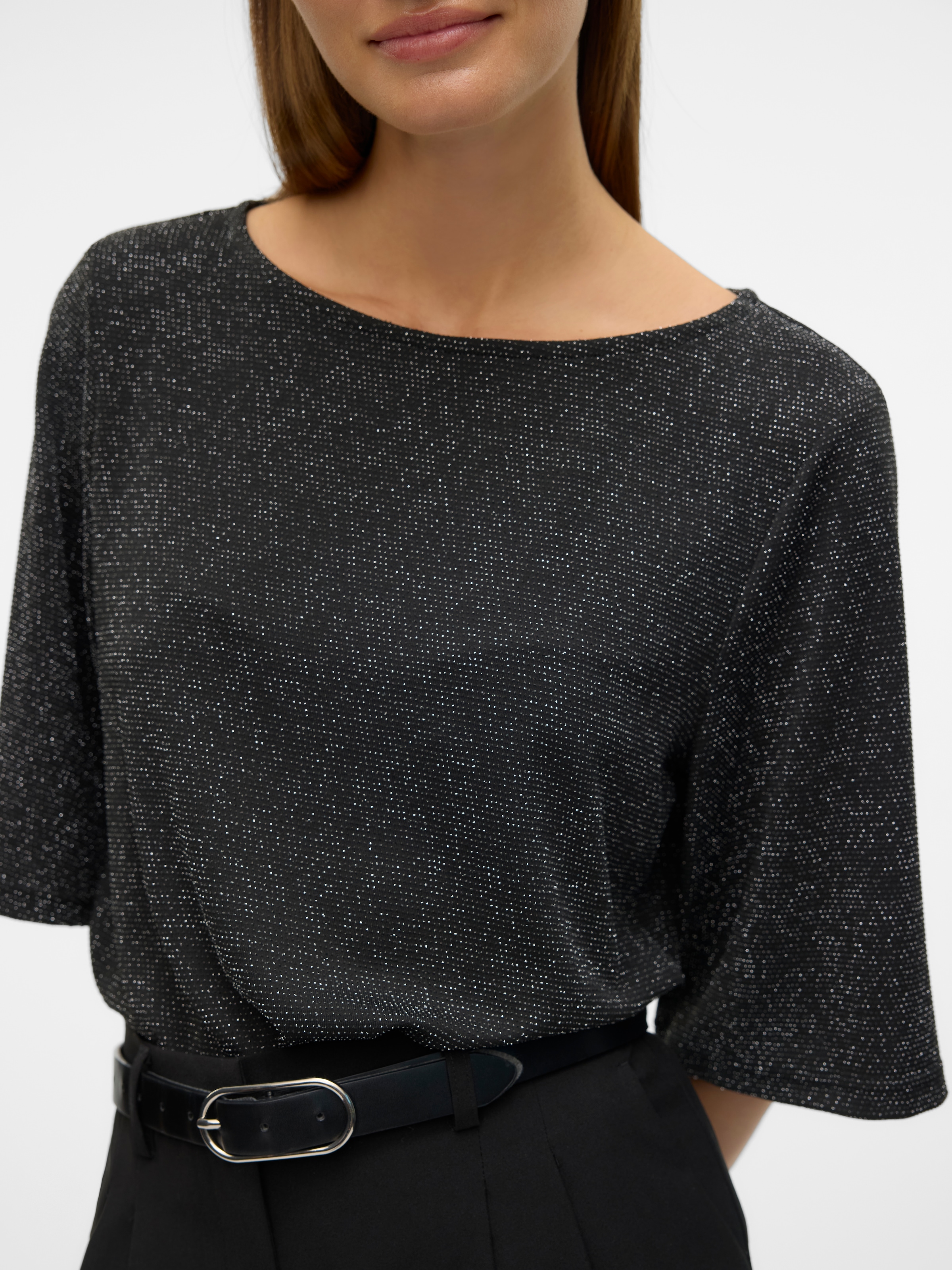 Vero Moda Shirt à col rond »VMKANVA 2/4 GLITTER TOP JRS«, mit Glitzereffekt
