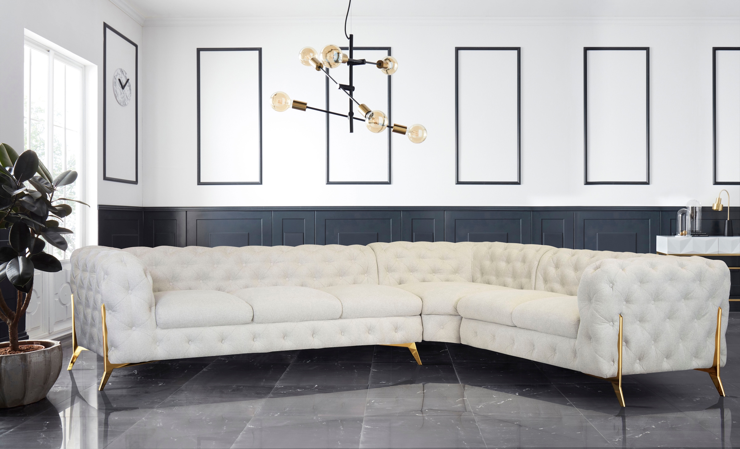 Leonique Chesterfield-Sofa »Amaury L-Form«, grosses Ecksofa, Chesterfield-Optik, Breite 323 cm, Fussfarbe wählbar