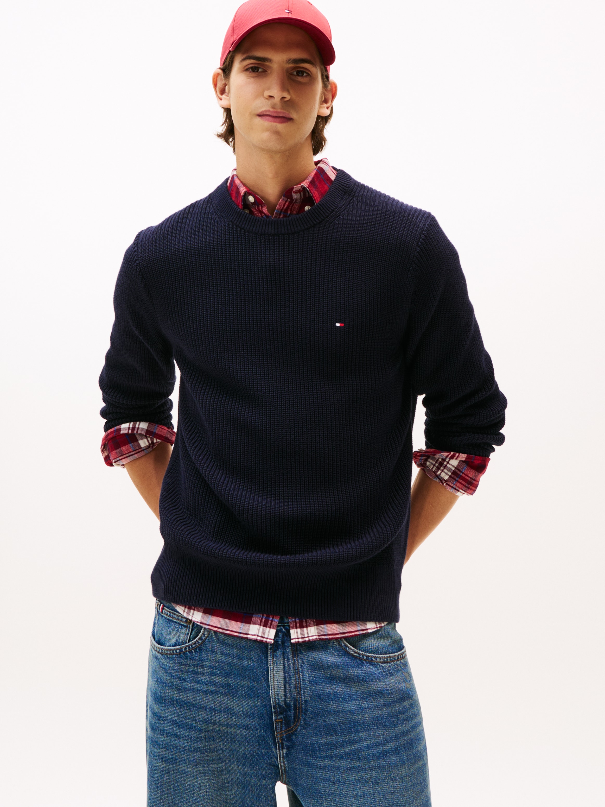 Tommy Hilfiger Rundhalspullover »RWB RIB CREW NECK« mit Kontrast-Details