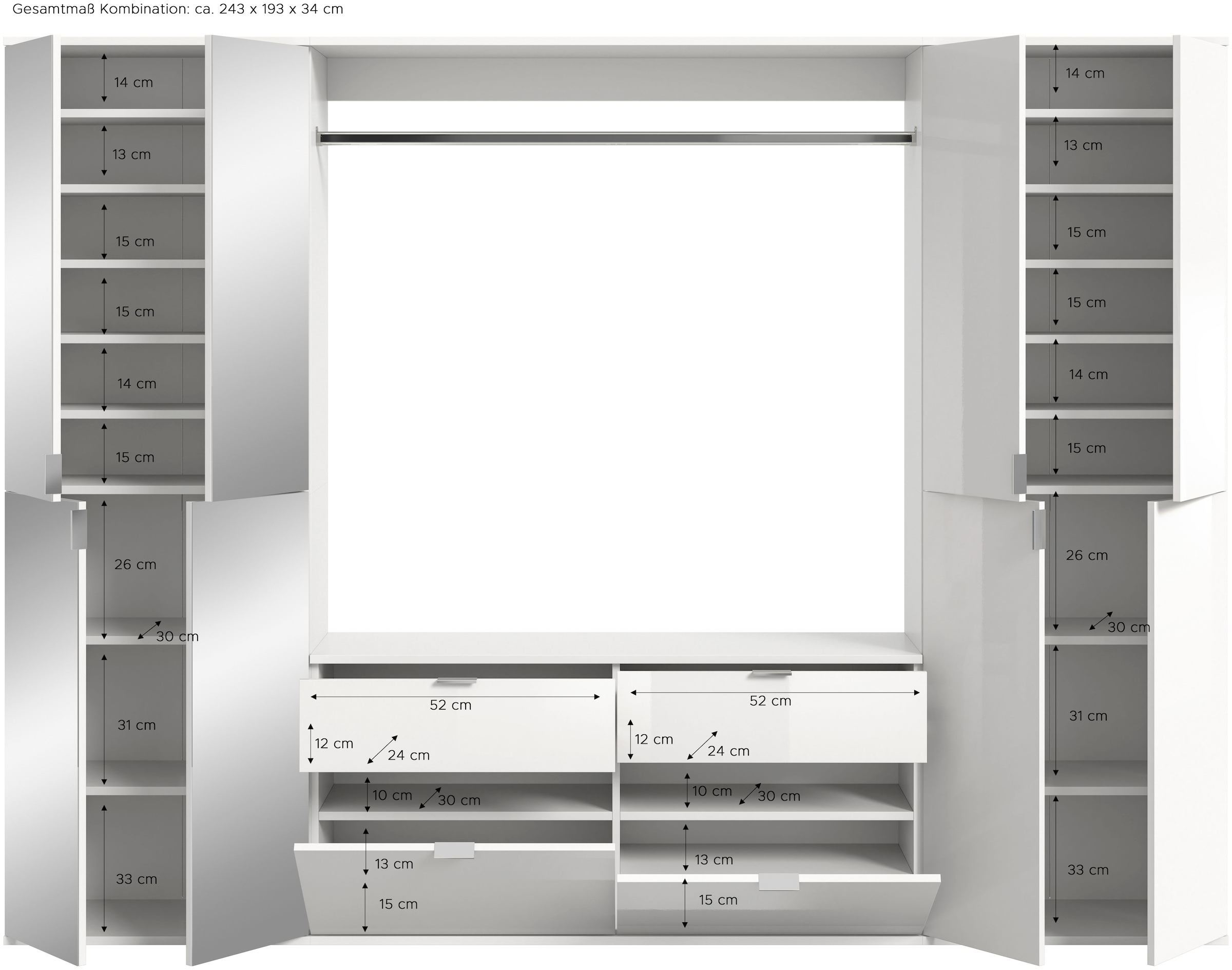 INOSIGN Ensemble de vestiaires »Trondheim, Breite 243 cm, 5-teilig, bestehend aus:« Set, 4 cuis tlg.