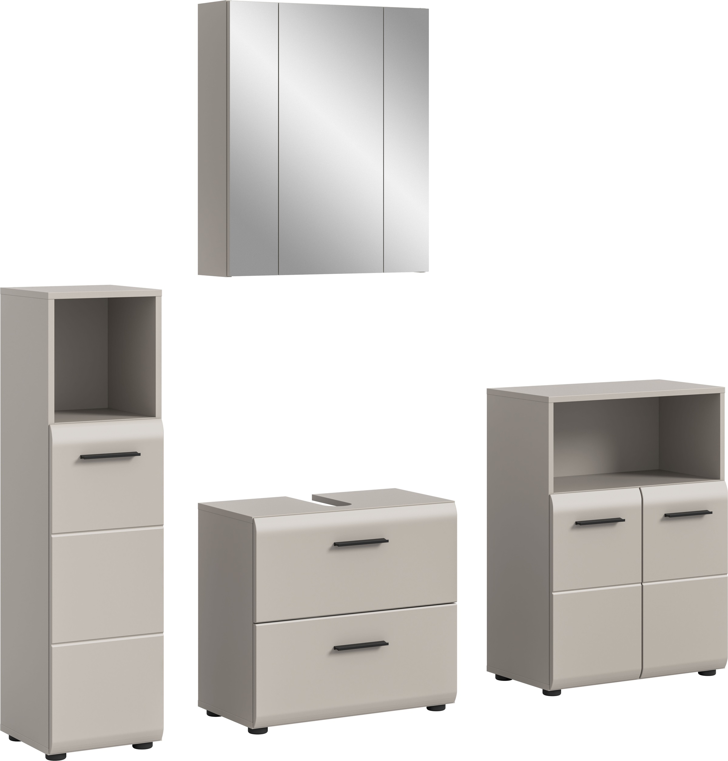 Image of welltime Badmöbel-Set "FLORENZ, 4-teilige Badkombination, hochwertige MDF-Front" Set, Midischrank hoch, WBU, Spiegelschrank, Midischrank breit, 4 Stk. tlg.