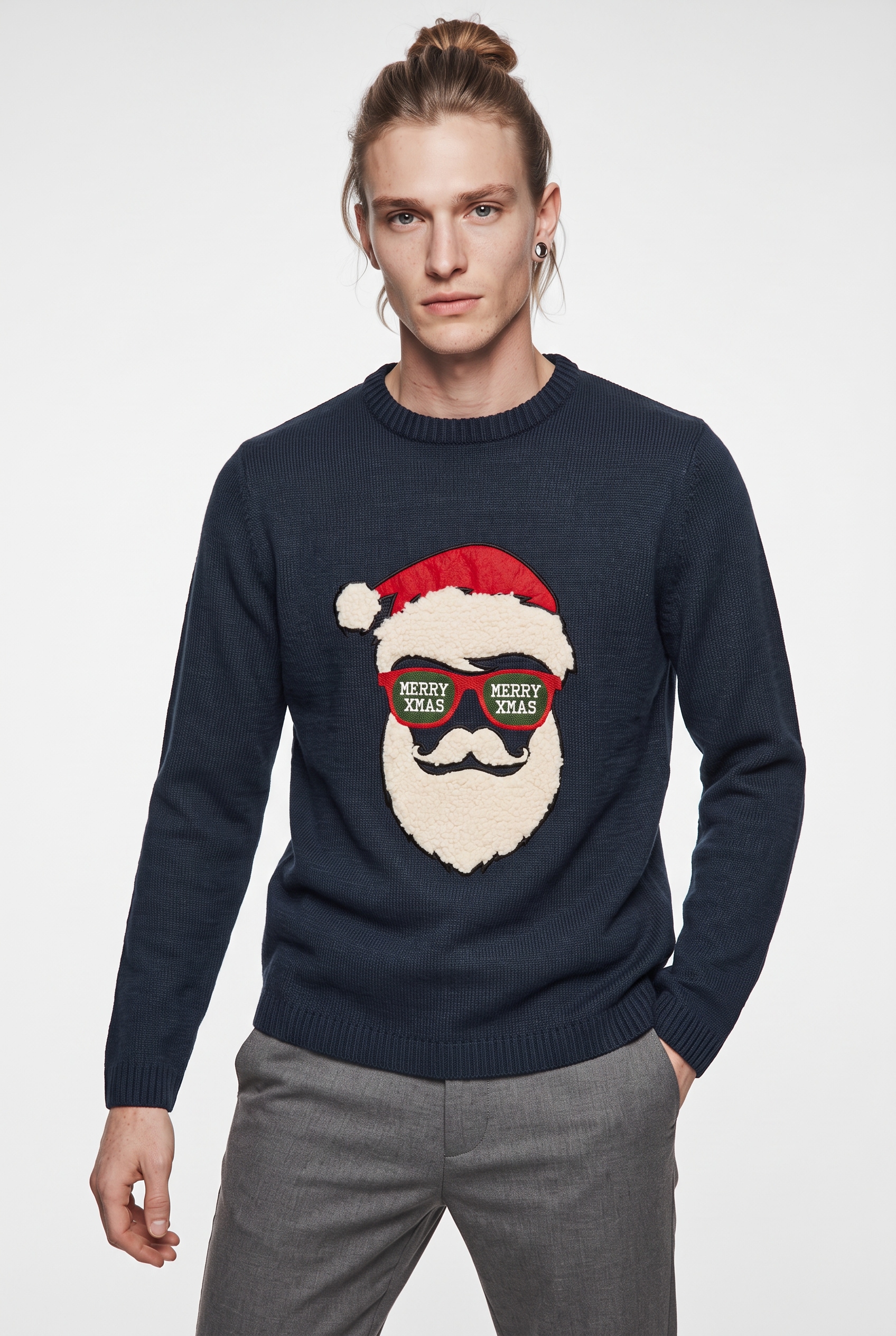 Image of ONLY & SONS Strickpullover "ONSXMAS 7 FUNNY BADGE JAQUARD KNIT CS" Kunstfaser, Stickerei