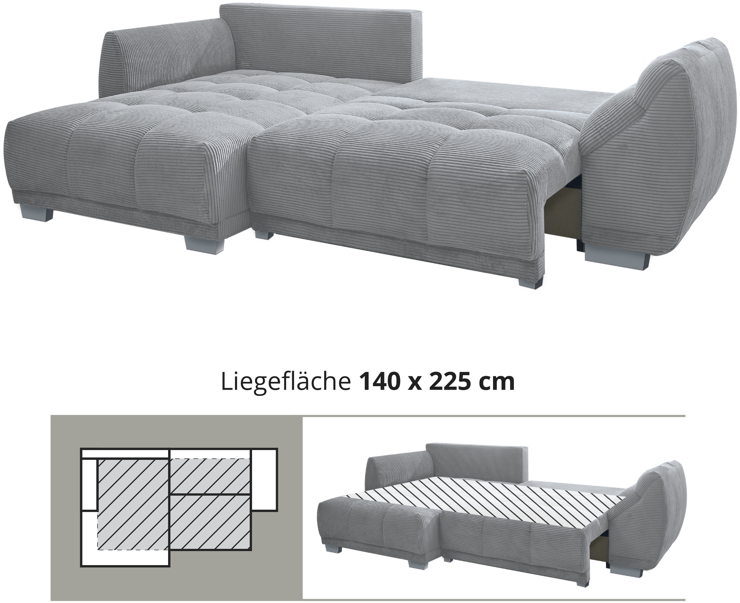 Home affaire Wohnlandschaft »248 II, Breite 288 cm« inkl. Bettfunktion und Bettkasten
