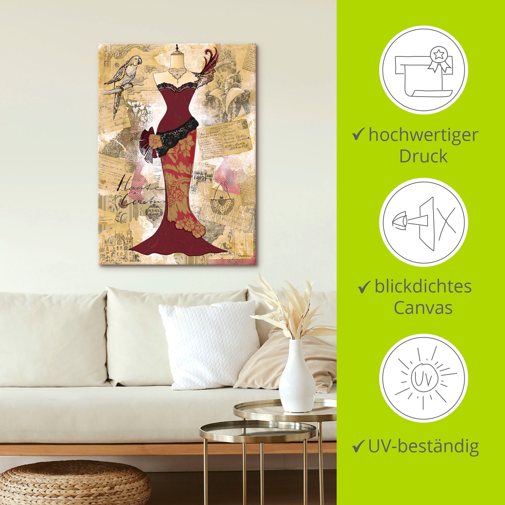 Artland Wandbild »Antikes Kleid - Collage«, Mode, (1 St.), als Alubild, Outdoorbild, Leinwandbild, Poster in verschied. Grössen
