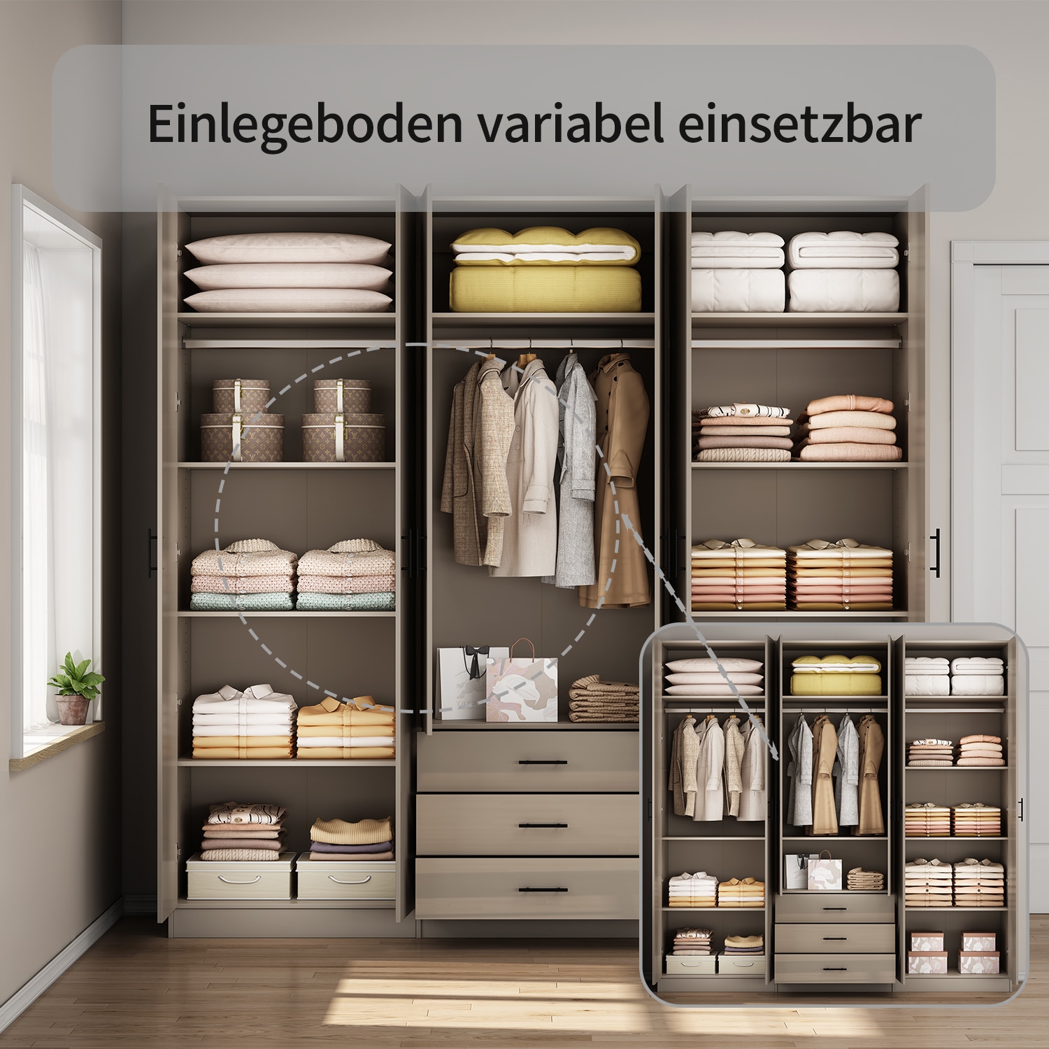 GOODproduct Kleiderschrank »Trento Schlafzimmerschrank Garderobe hochglanz« in 2 unterschiedlichen Schrankhöhen wählbar,  Schrank mit 6 Türen und 3 Schubladen, hochglanz Fronten, Höhe 2,39m