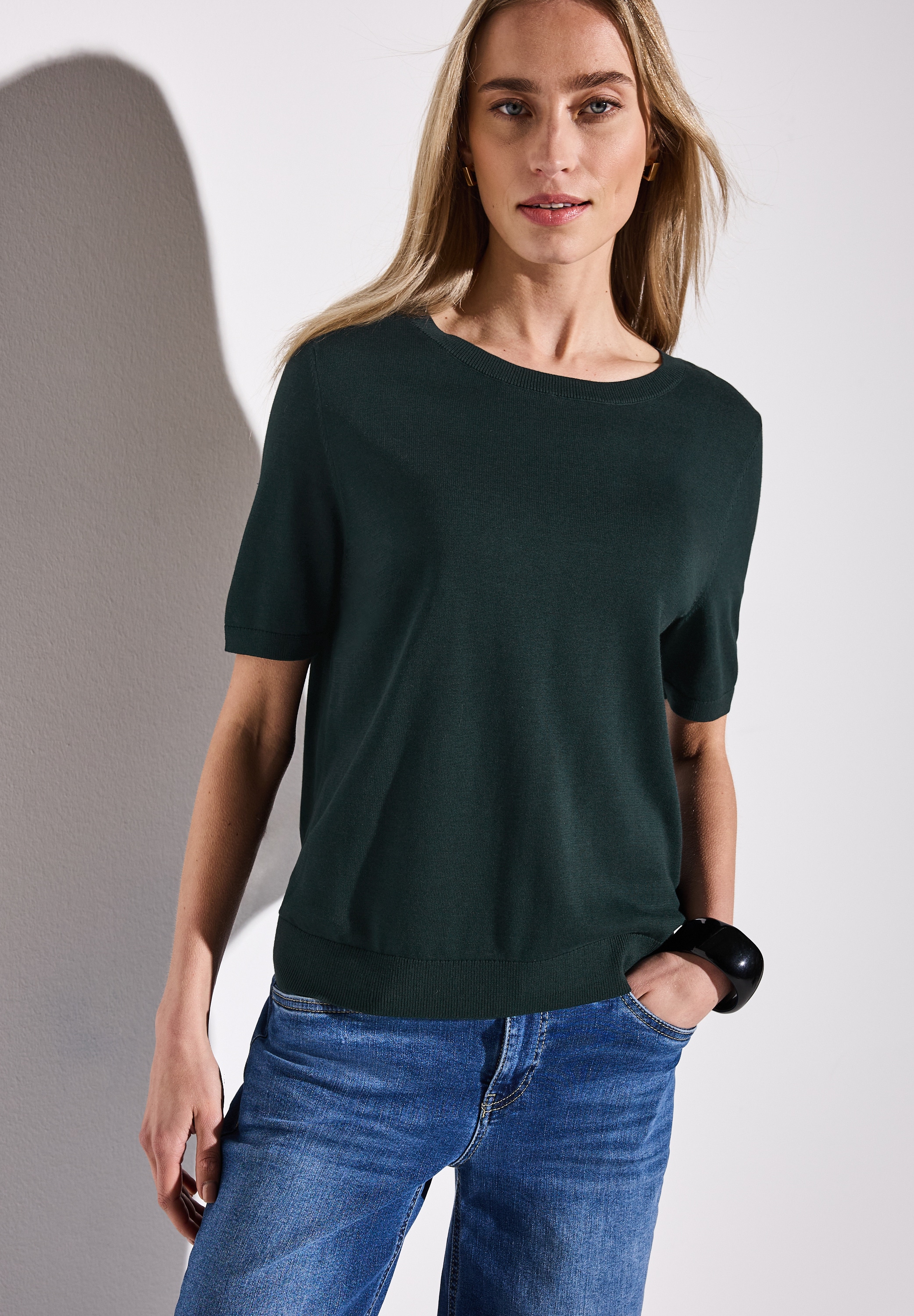 STREET ONE Kurzarmpullover, mit Rippbündchen