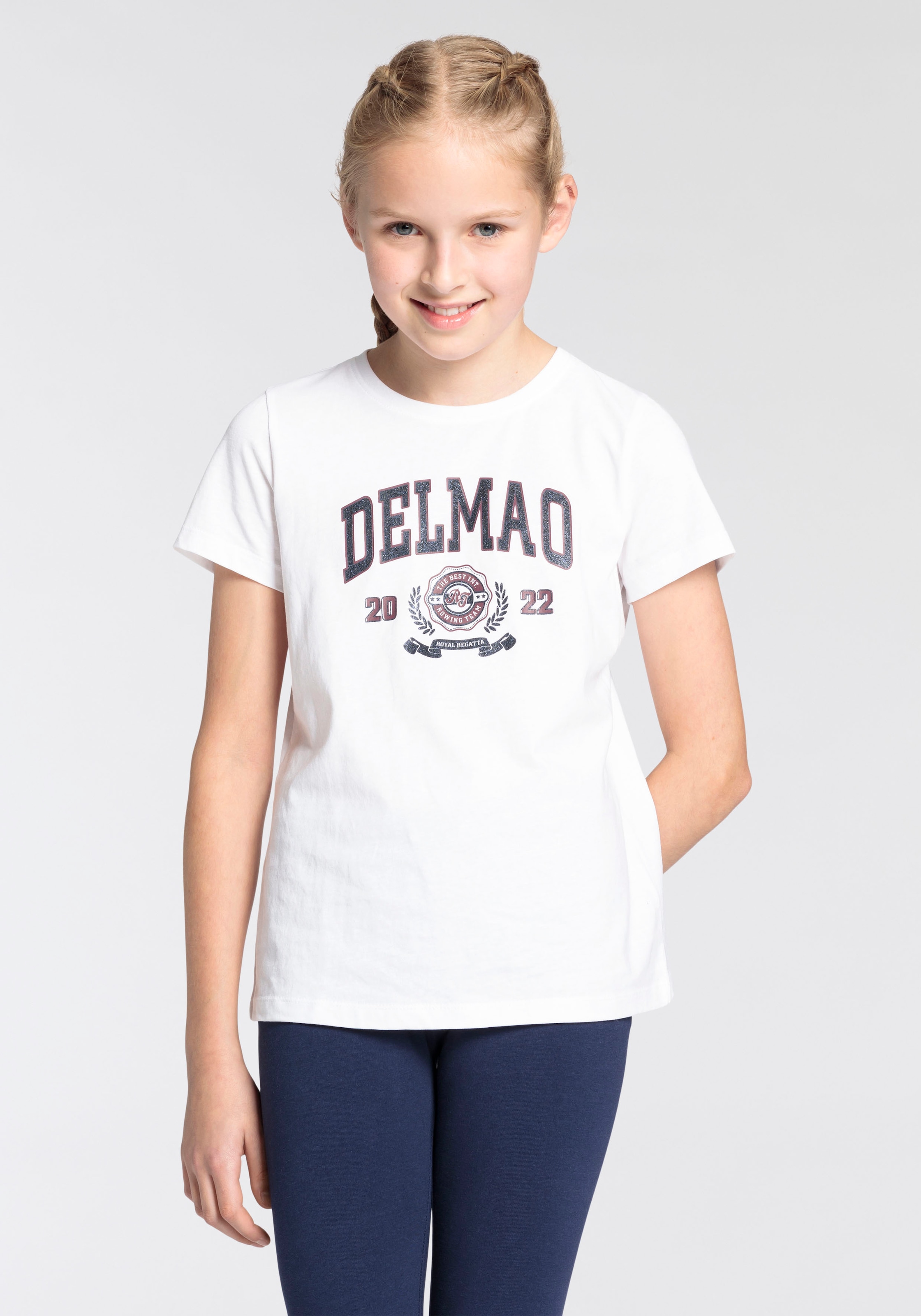 T-Shirt »für Mädchen«, mit grossem Delmao-Glitzer-Print