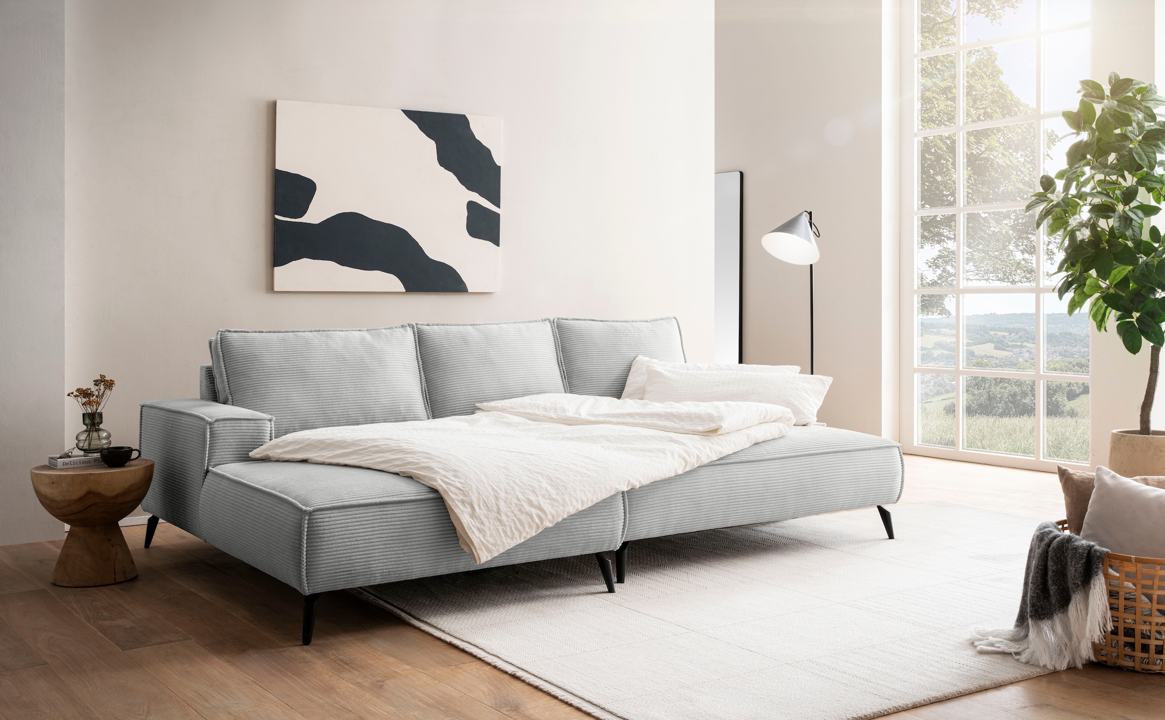 andas Ecksofa »TVINNU, L-Form in Cord, Sofa«, wahlweise Recamiere rechts/links, schwarze Füsse, bequemer Sitzkomfort