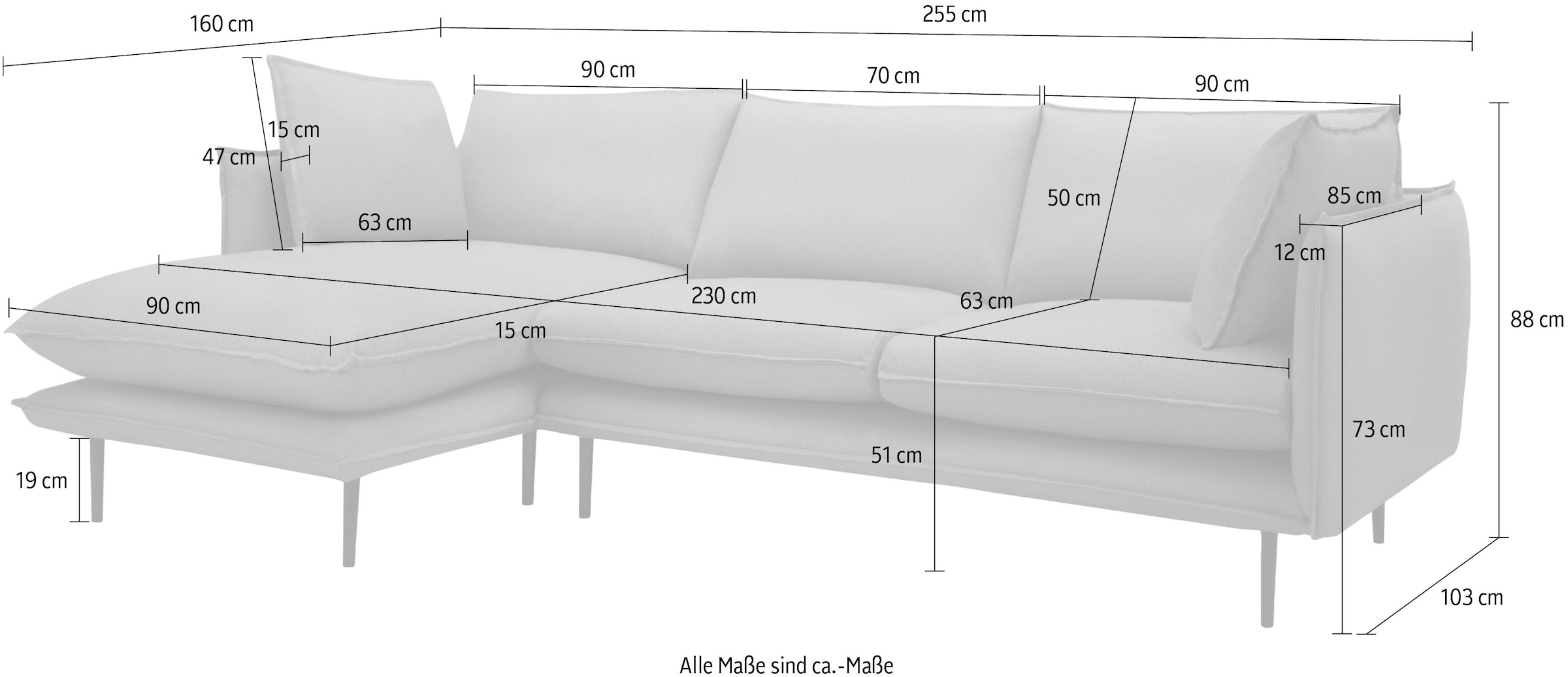 Home affaire Canapé d'angle »Somba L-Form« mit dickem Keder, Ottomane wahlweise links oder rechts