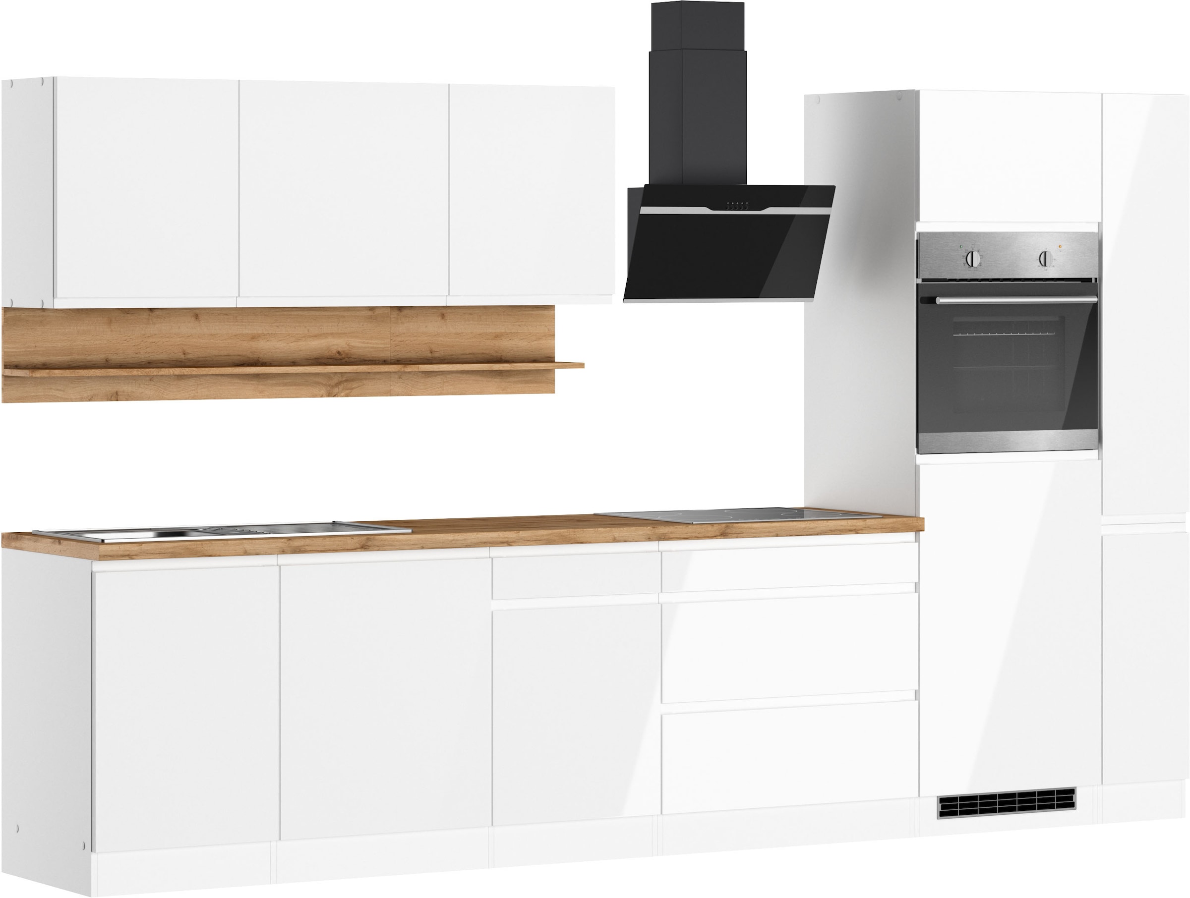 KOCHSTATION Kitchenette »KS-Virginia,neu in verbesserter Ausführung« plan de travail épaisseur 38 mm, rangement, fermeture douce,  largeur 330 cm, Soft-Close, sans appareils électriques