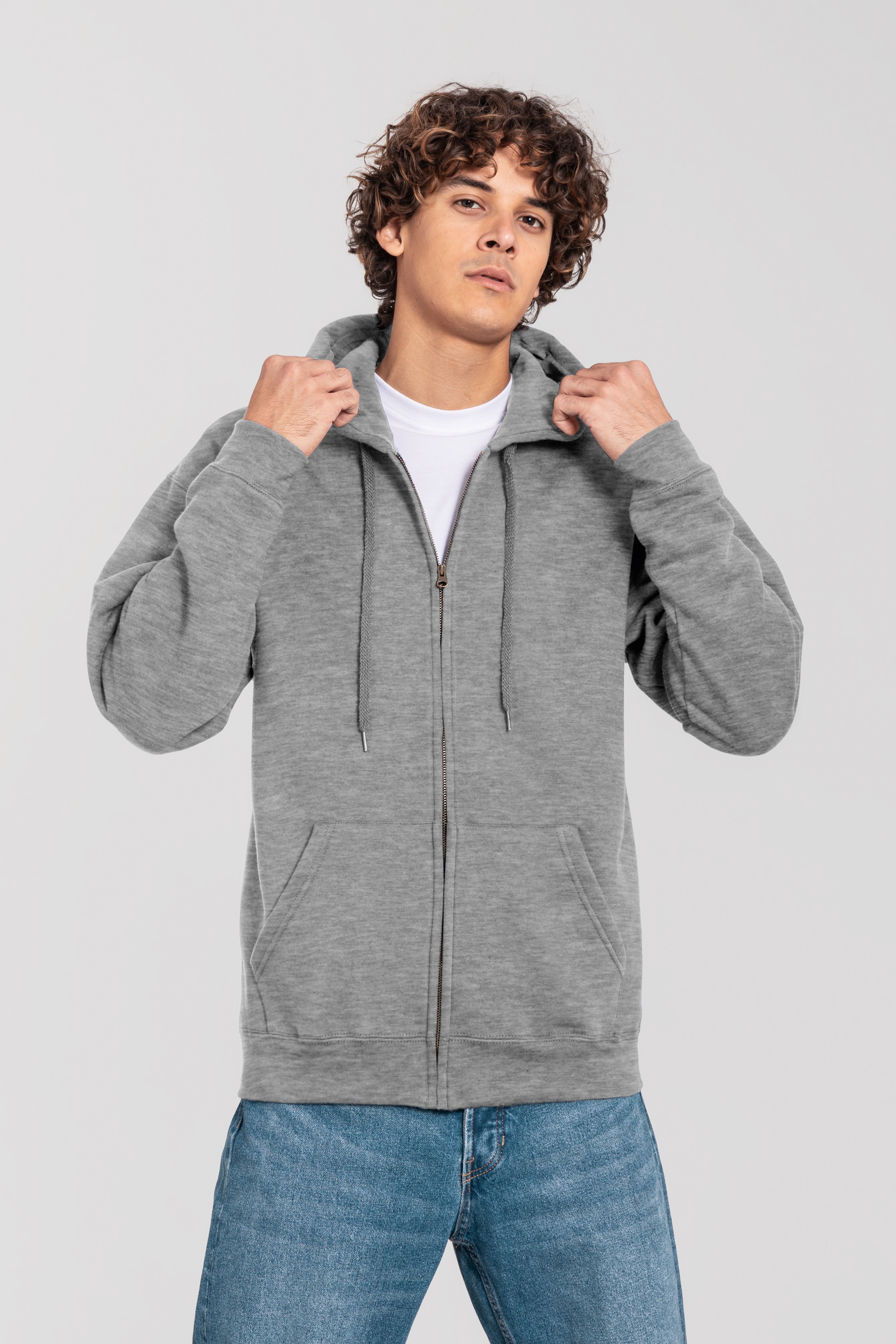 Image of Fruit of the Loom Kapuzensweatjacke "Iconic Premium Hooded Sweat Jacket" mit Kordelzug, meliert, normal geschnitten