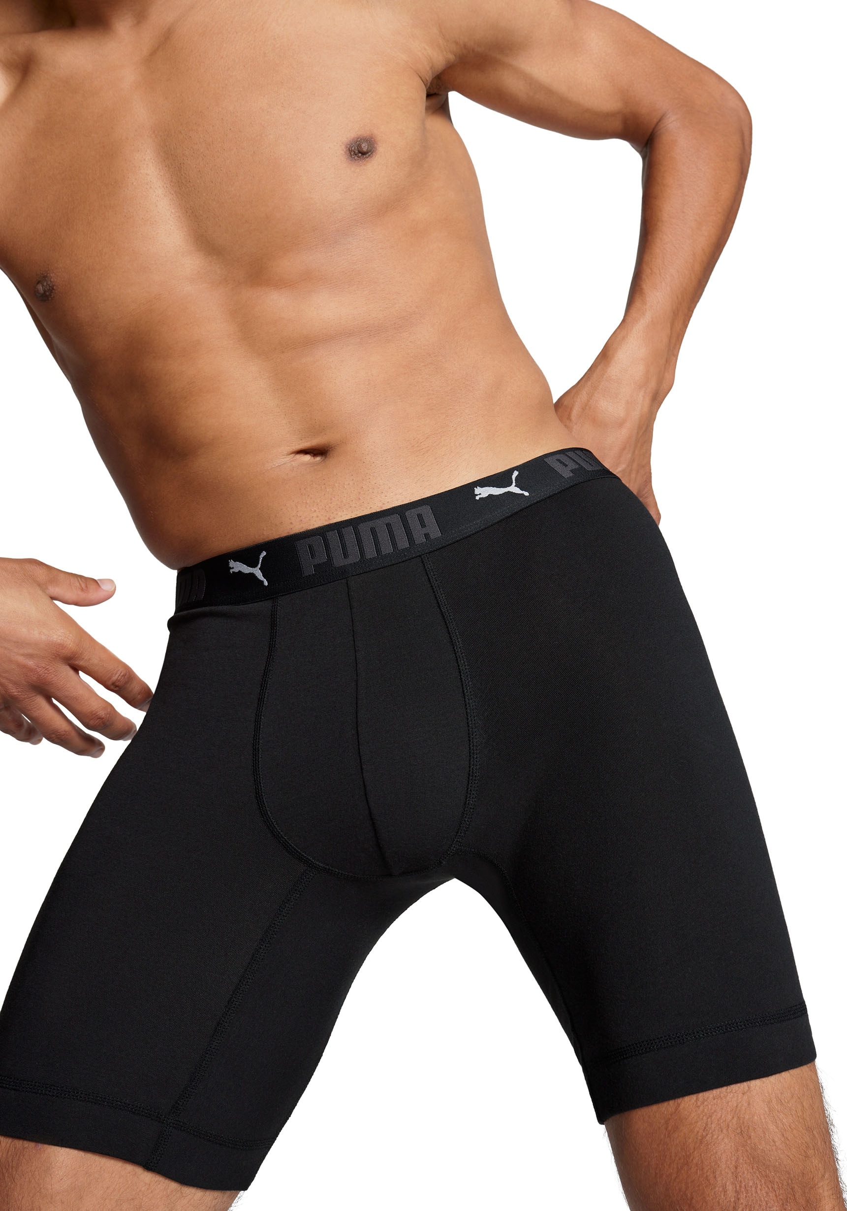 PUMA Boxershorts »PUMA MEN SPORT COTTON LONG BOXERS 2P«, (Packung, 2er Pack), mit Markenschriftzug im Bund