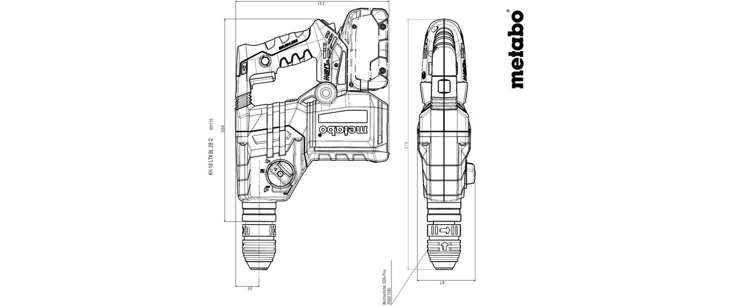 metabo Marteau burineur sans fil »KH 18 LTX BL 28 Q, Solo«