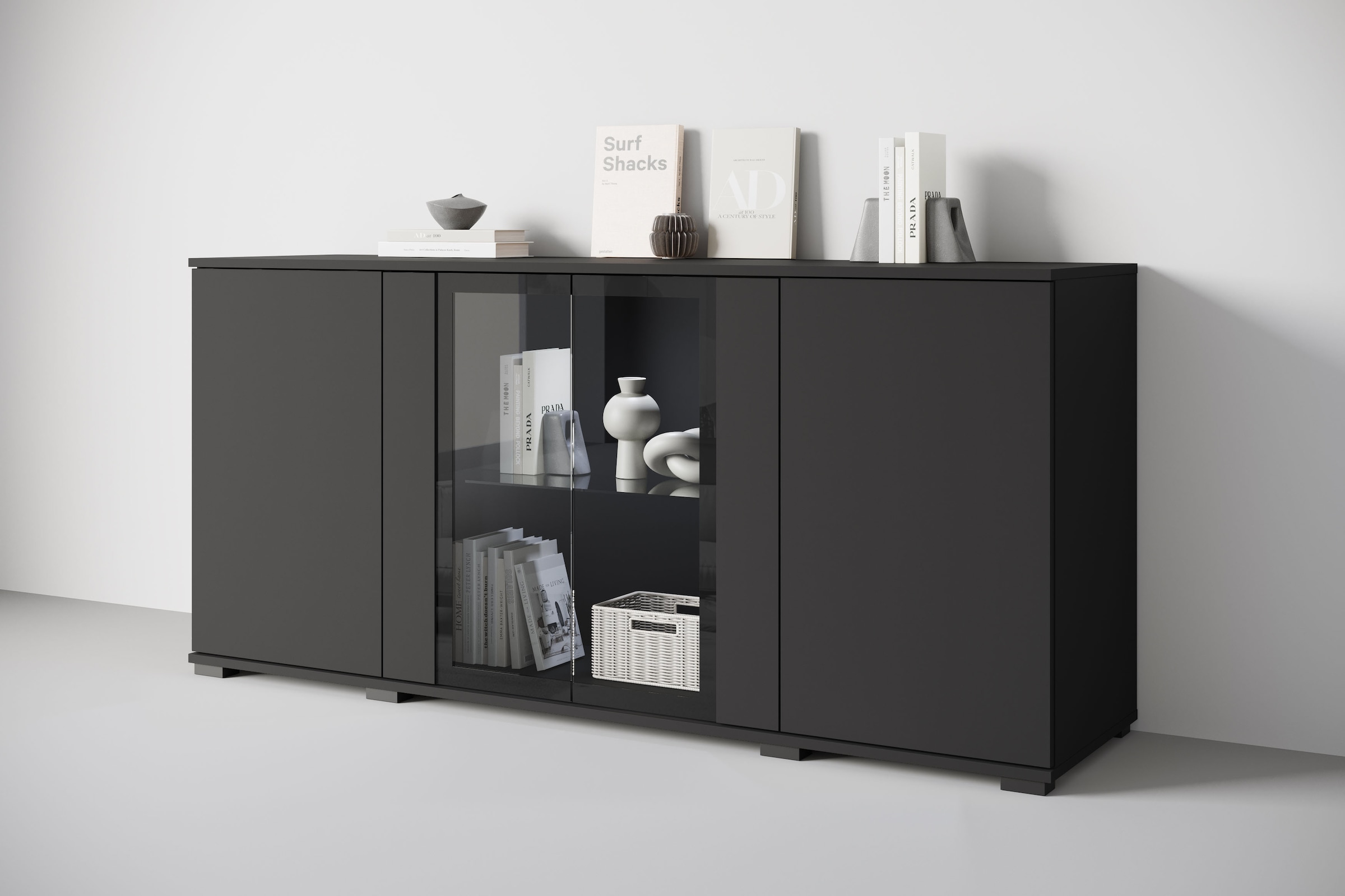 Image of Home affaire Sideboard "Caro, modernes Design mit Glaseinsätzen, Breite 150 cm" 1 Stk. tlg. Grifflose Fronten mit Push-to-Open, höhenverstellbare Einlegeböden