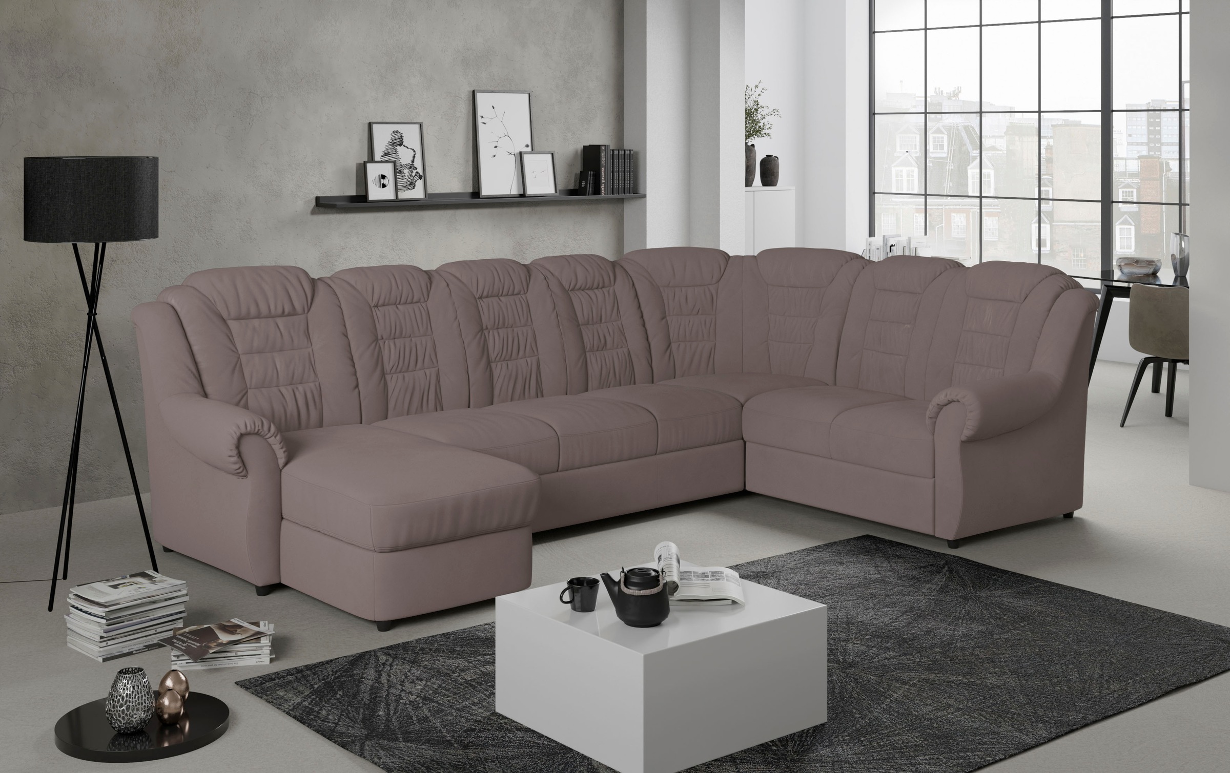 Home affaire Wohnlandschaft »Boston U-Form« mit hoher Rückenlehne, wahlweise mit Bettfunktion & Stauraum