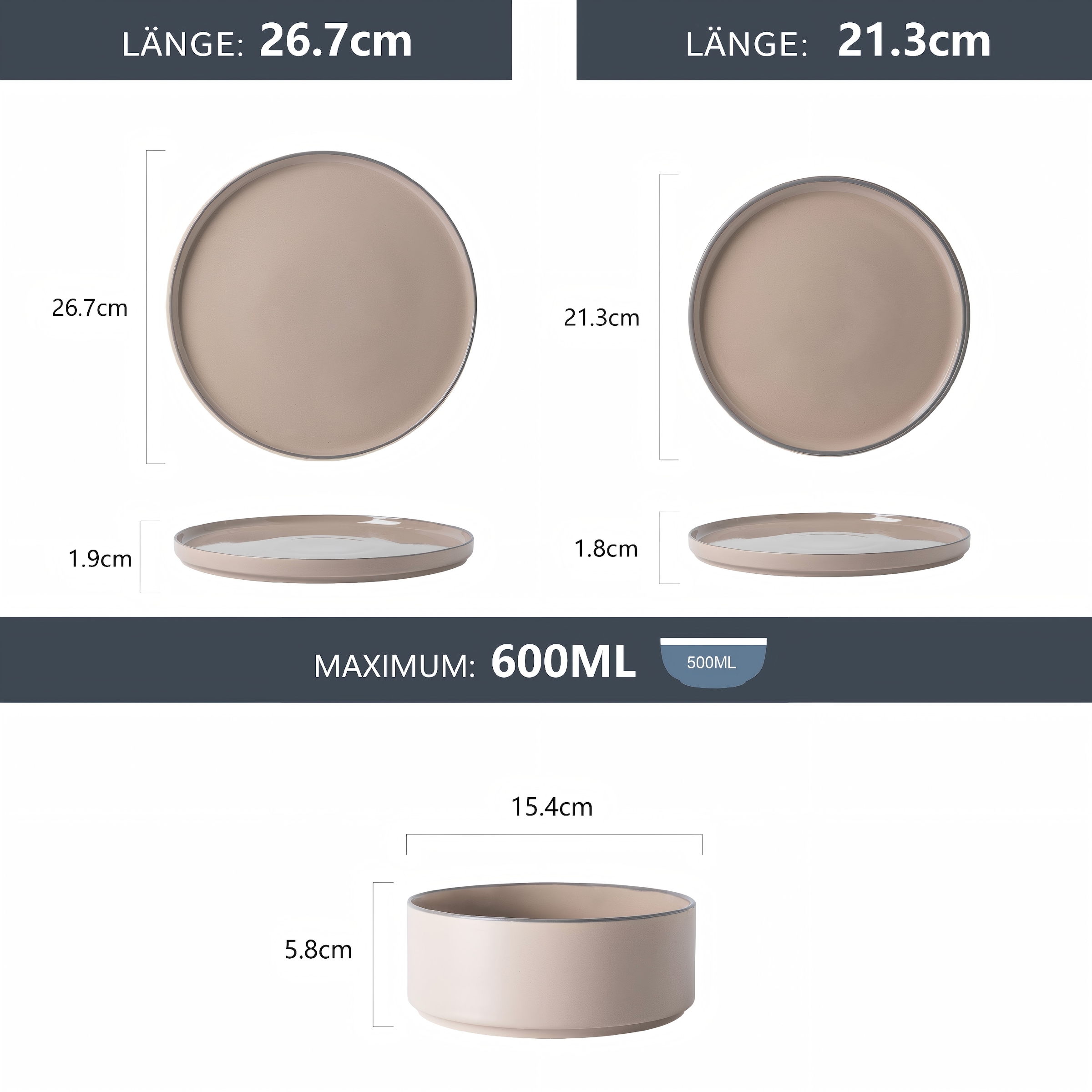 GOODproduct Set de vaisselle »Ylvii, aussen matt, innen glänzend« spülmaschinenfest und mikrowellengeeignet