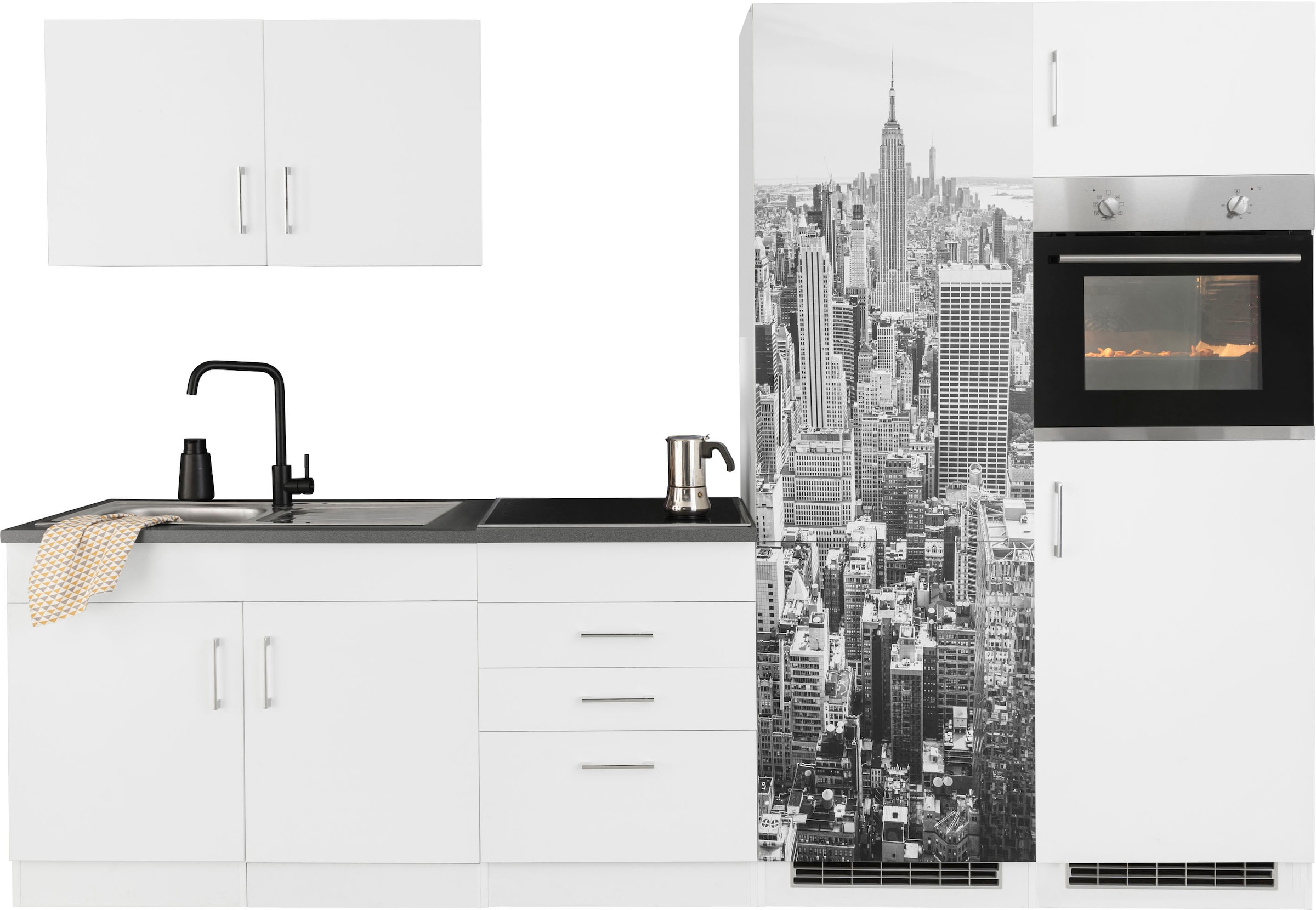 KOCHSTATION Kitchenette »KS-Paris – Küchen mit einzigartigen Fotomotiven auf den Fronten« largeur 280 cm, option appareils électriques et induction
