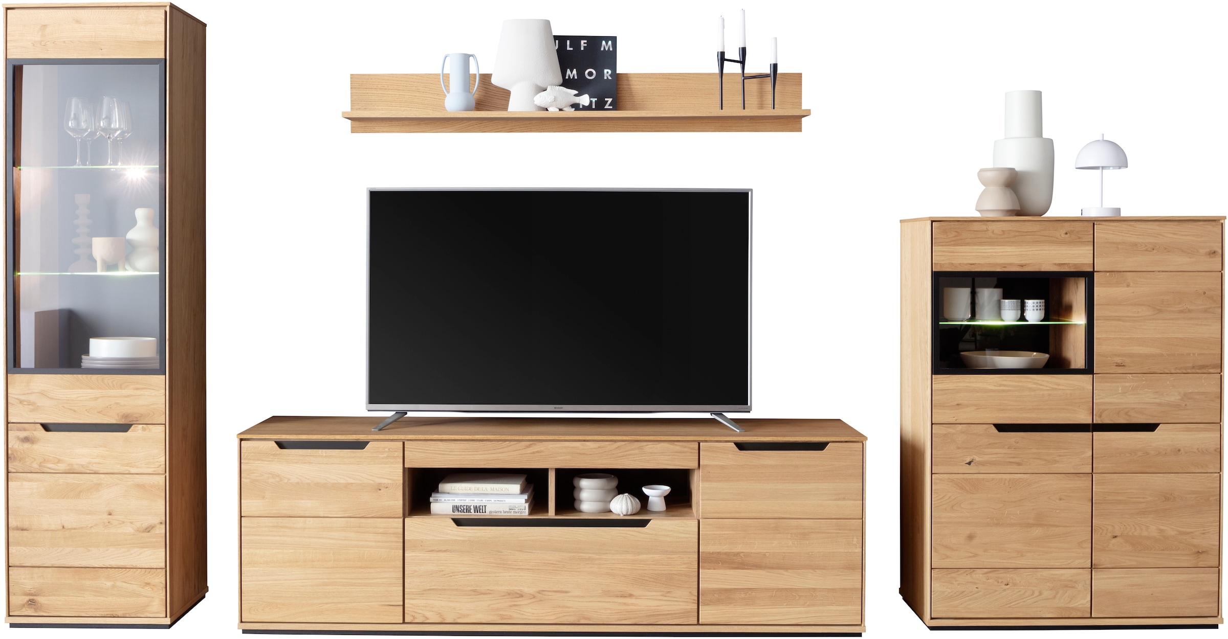 MCA living Meuble mural »Araya Wohnkombination II« Komplett-Set, optional: Glaskantenbeleuchtung, 4 cuis tlg.