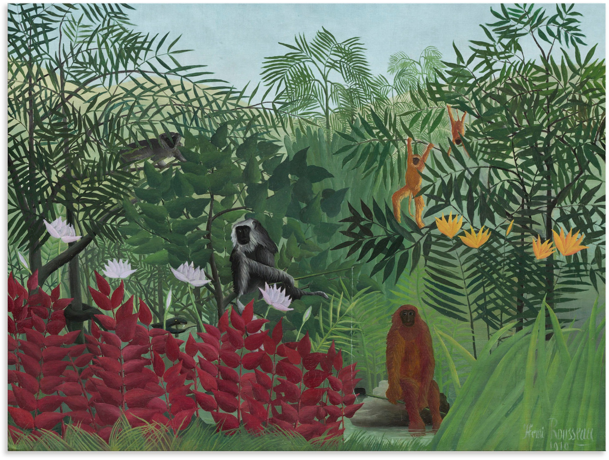 Image of Artland Wandbild »Tropenwald mit Affen. 1910«, Affenbilder, (1 St.), in vielen Grössen & Produktarten - Alubild / Outdoorbild für den Aussenbereich, Leinwandbild, Poster, Wandaufkleber / Wandtattoo auch für Badezimmer geeignet bei Ackermann Versand Schwei
