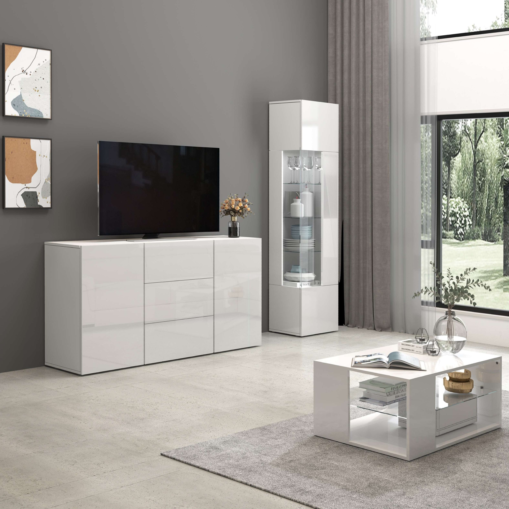 INOSIGN Couchtisch »Egypt Couchtisch,Sofatisch«, (1 St.), Aus glänzend weiss lack. Holz, mit Glasablage,rechteckig,Breite 90 cm