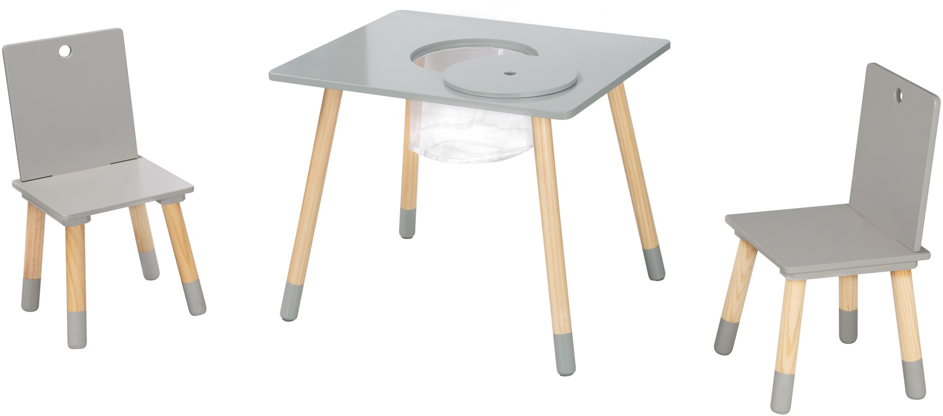 roba® Kindersitzgruppe »Sitzgruppe mit Aufbewahrungsnetz, grau«, aus Holz