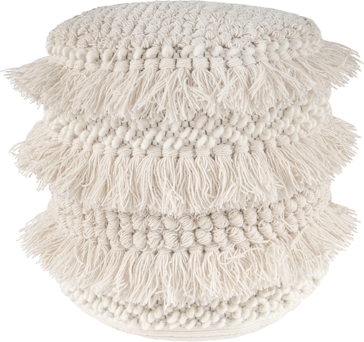 Image of Kayoom Pouf "Bohist 325 35cm x 35cm, Strukturen mit Fransen und Quasten" 1 Stk. tlg. handgefertigt, Unikat, sehr gut kombinierbar, vielfältig im Einsatz