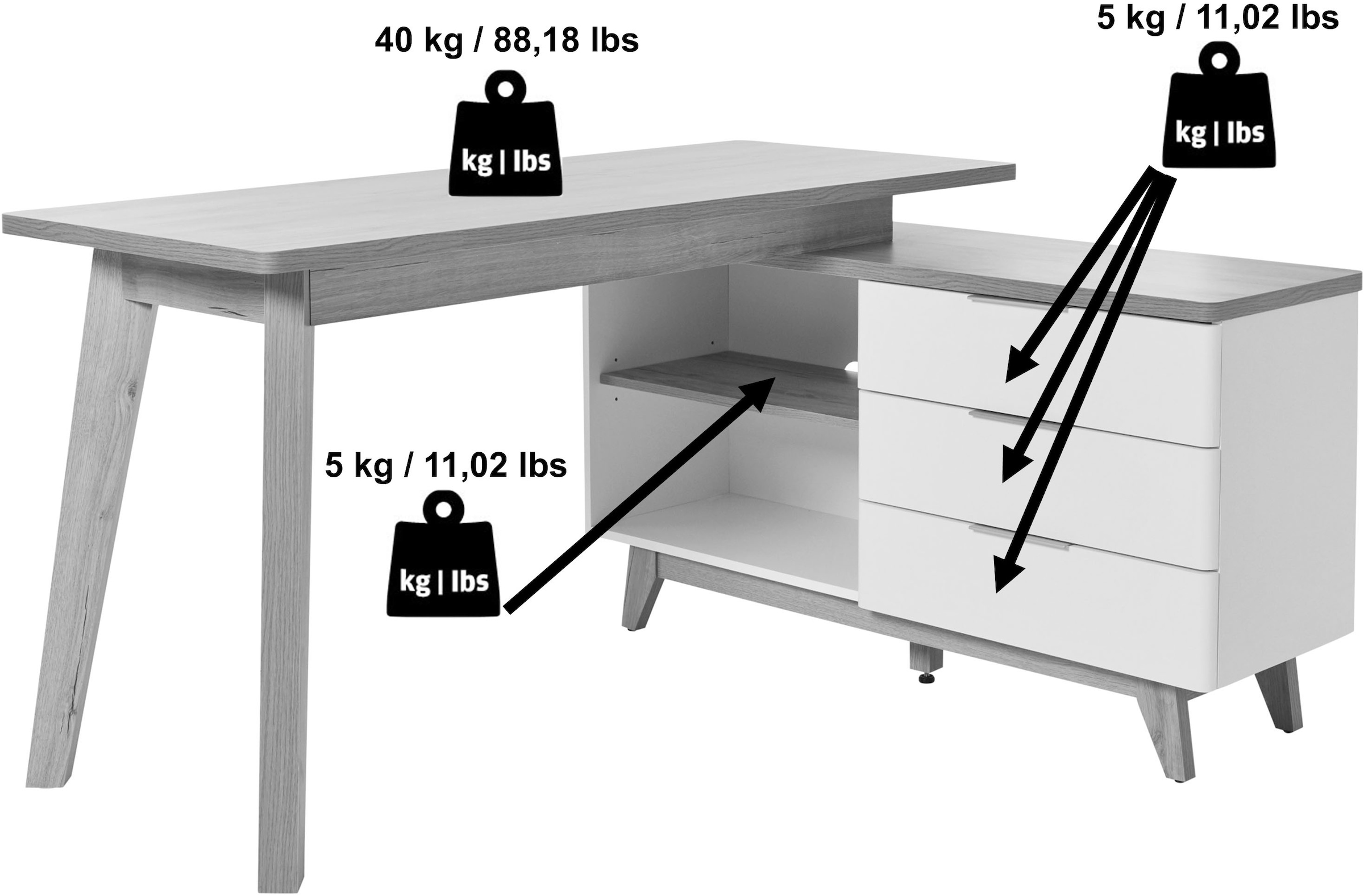 Jahnke Eckschreibtisch »LIBRE D 240 E« 1 Stk. tlg. wechselseitig montierbar, Breite ca. 140 cm
