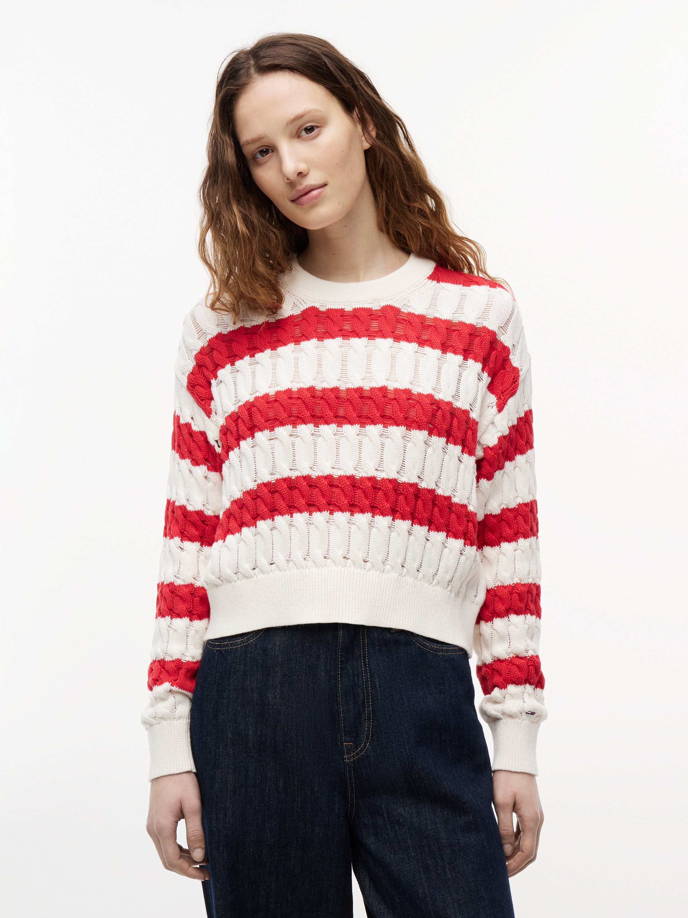Image of Tommy Jeans Rundhalspullover "TJW LOOSE CABLE SWEATER EXT" Baumwolle, mit Zopfmuster