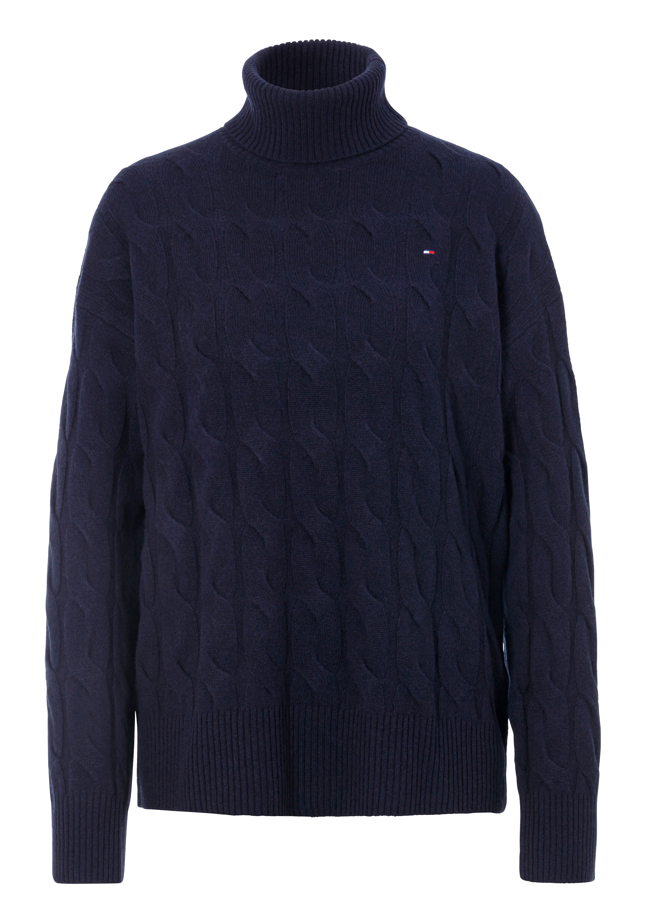 Rollkragenpullover »SOFT WOOL CABLE ROLL-NK SWEATER«, mit Logostickerei, allover...