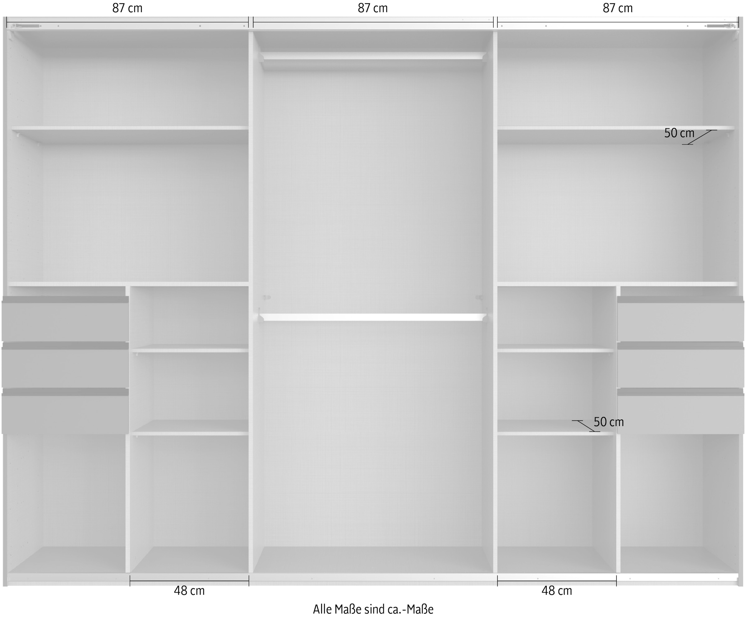 Wimex Schwebetürenschrank »Bangkok«, Kleiderschrank 3-türig, 270cm breit, mit 6 praktischen Aussenschubladen