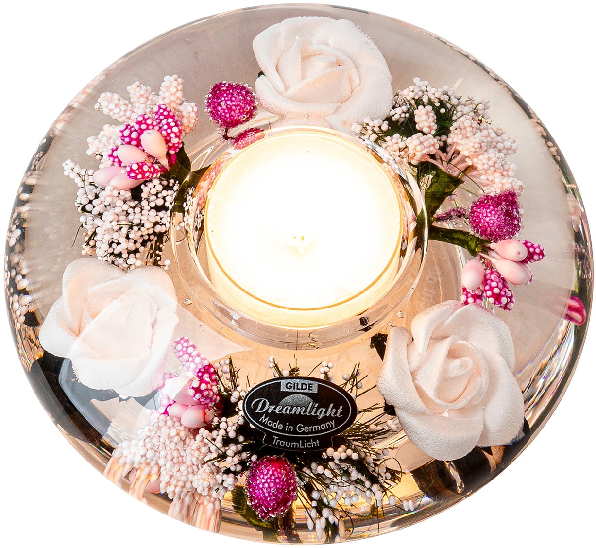 GILDE Porte-bougies à chauffe-plat »Dreamlight« Teelichtleuchter  Little Rose - Ufo Mini/ Ufo Medium  rosa, Handarbeit